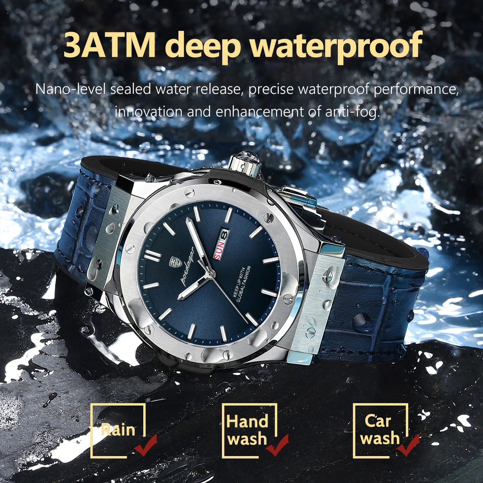 POEDAGAR Luxury Business Watch For Men Waterproof Luminous Date Week Man Wristwatch Silicone Strap Fashion Quartz Men's Watches