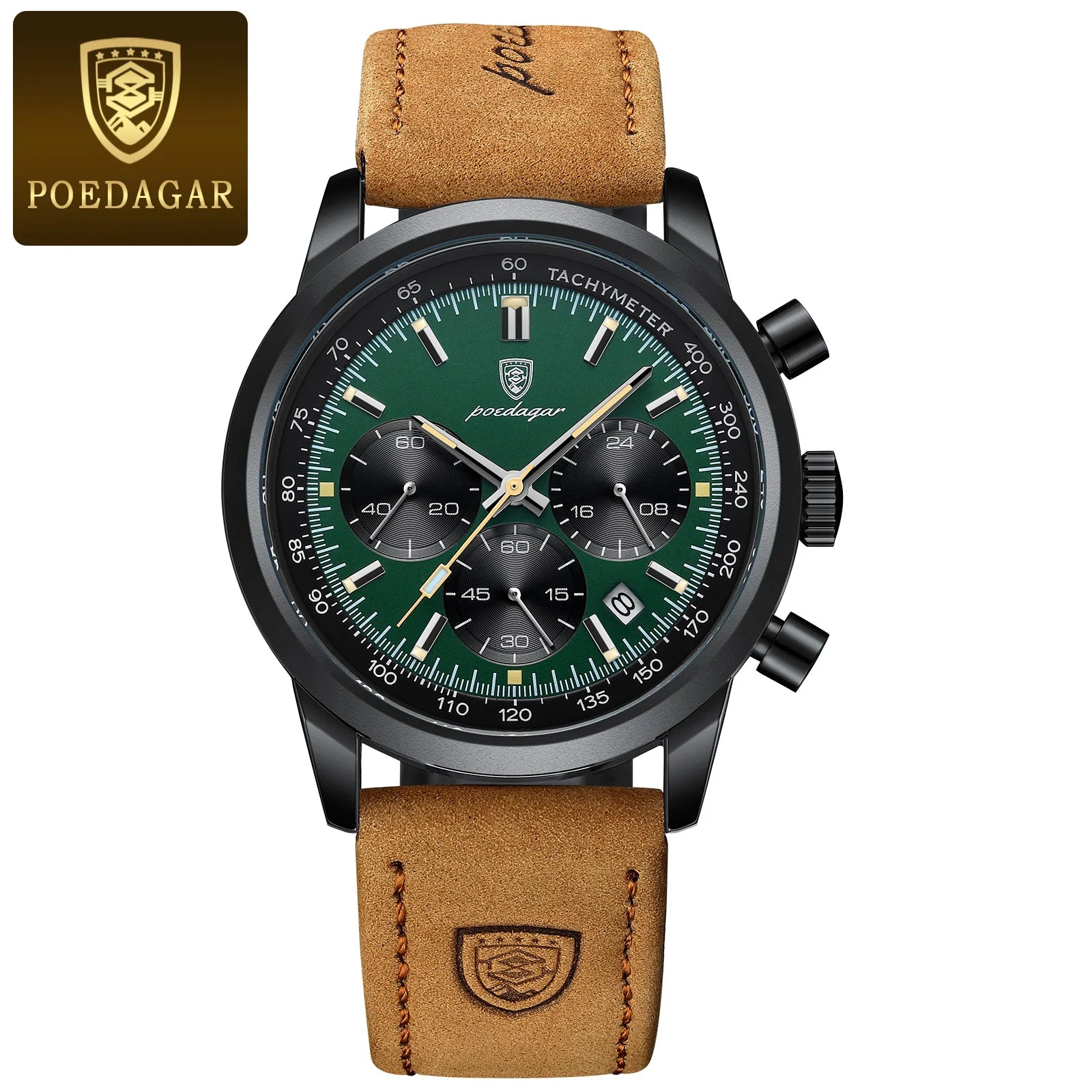 POEDAGAR Fashion Men's Watch Waterproof Luminous Leather Military Man Wristwatch Chronograph Quartz Luxury Watches For Men Reloj