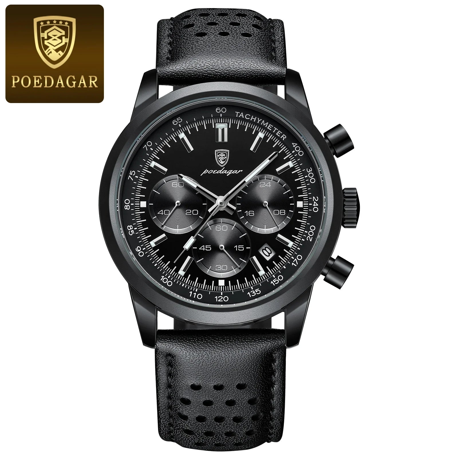 POEDAGAR Fashion Men's Watch Waterproof Luminous Leather Military Man Wristwatch Chronograph Quartz Luxury Watches For Men Reloj