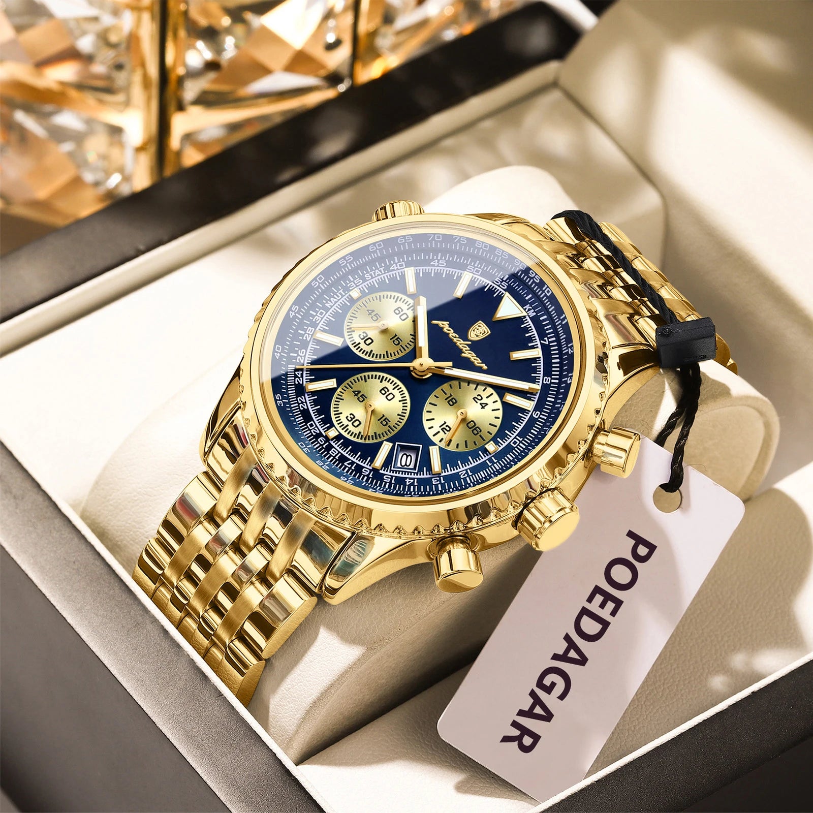 POEDAGAR Luxury Men's Watch Date Chronograph Stainless Steel Quartz Man Watch Waterproof Luminous Business Watches For Men Reloj