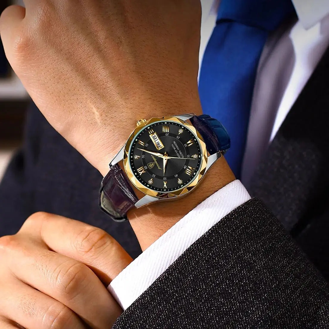 POEDAGAR Original Luxury Male Watch Waterproof Luminous Date Week Sports Men's Watches Classic Business Quartz Leather Men Watch