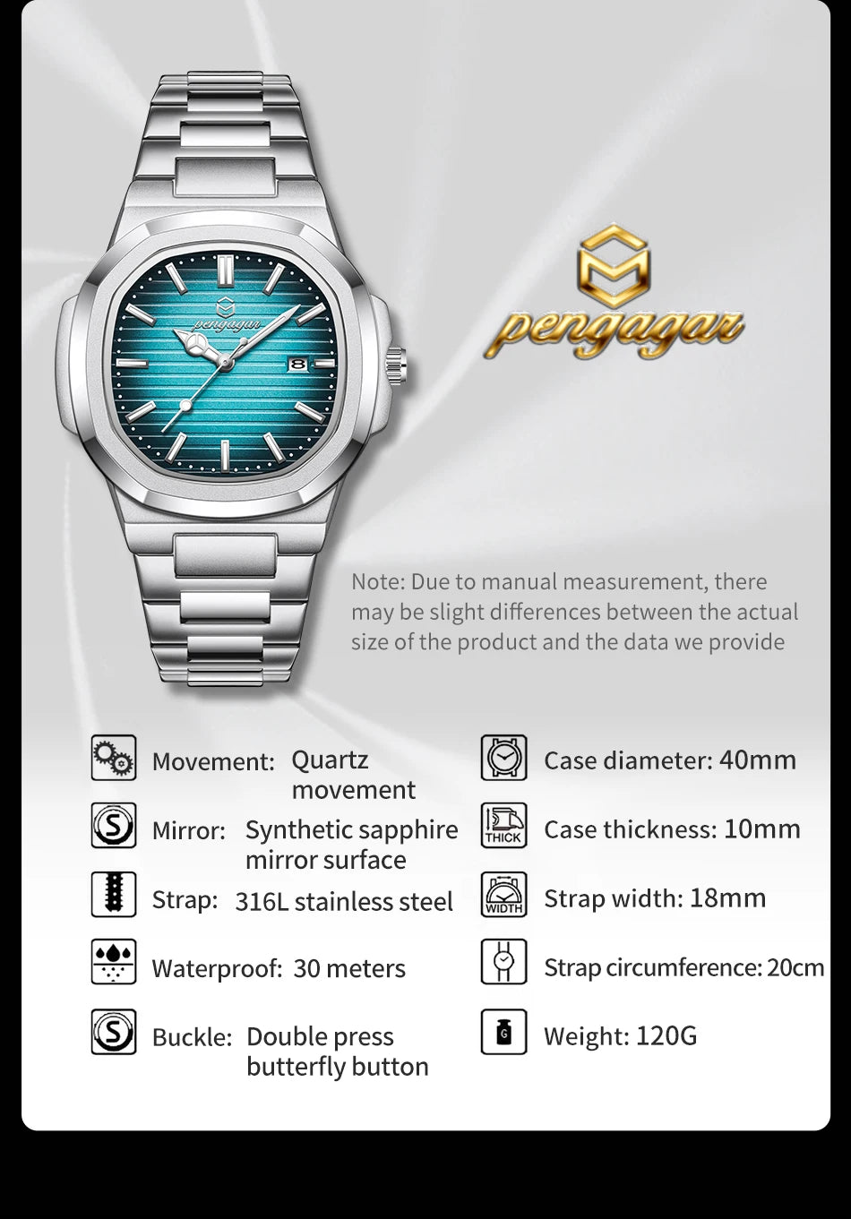 2025 New Luxury Military Man Watch Square Waterproof Luminous Date Week Men Watch Stainless Steel Quartz Men's Watches Reloj+box