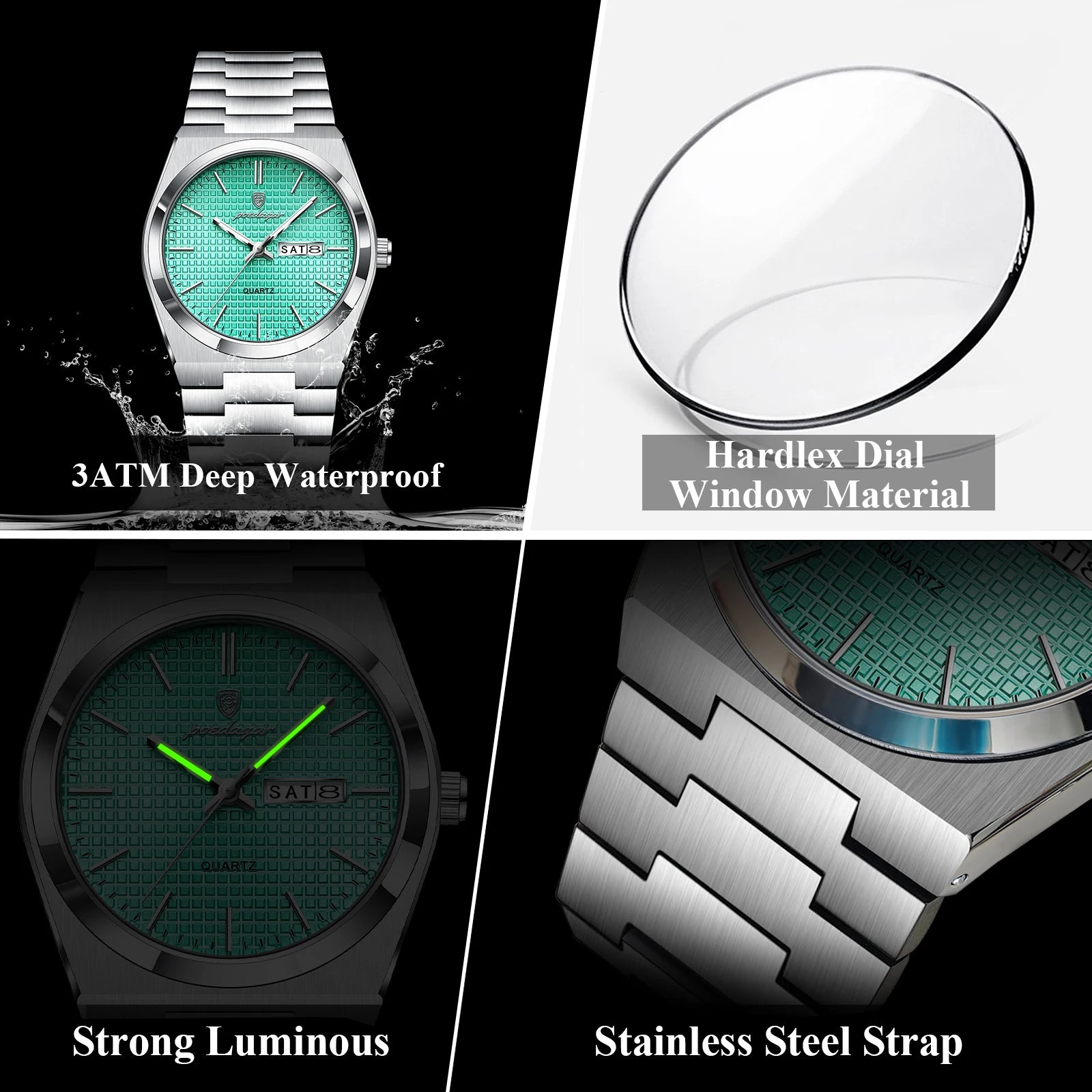 POEDAGAR Top Exquisite Male Watch Stainless Steel Waterproof Luminous Fashion Quartz Men's Watches Date Week Wristwatch For Men