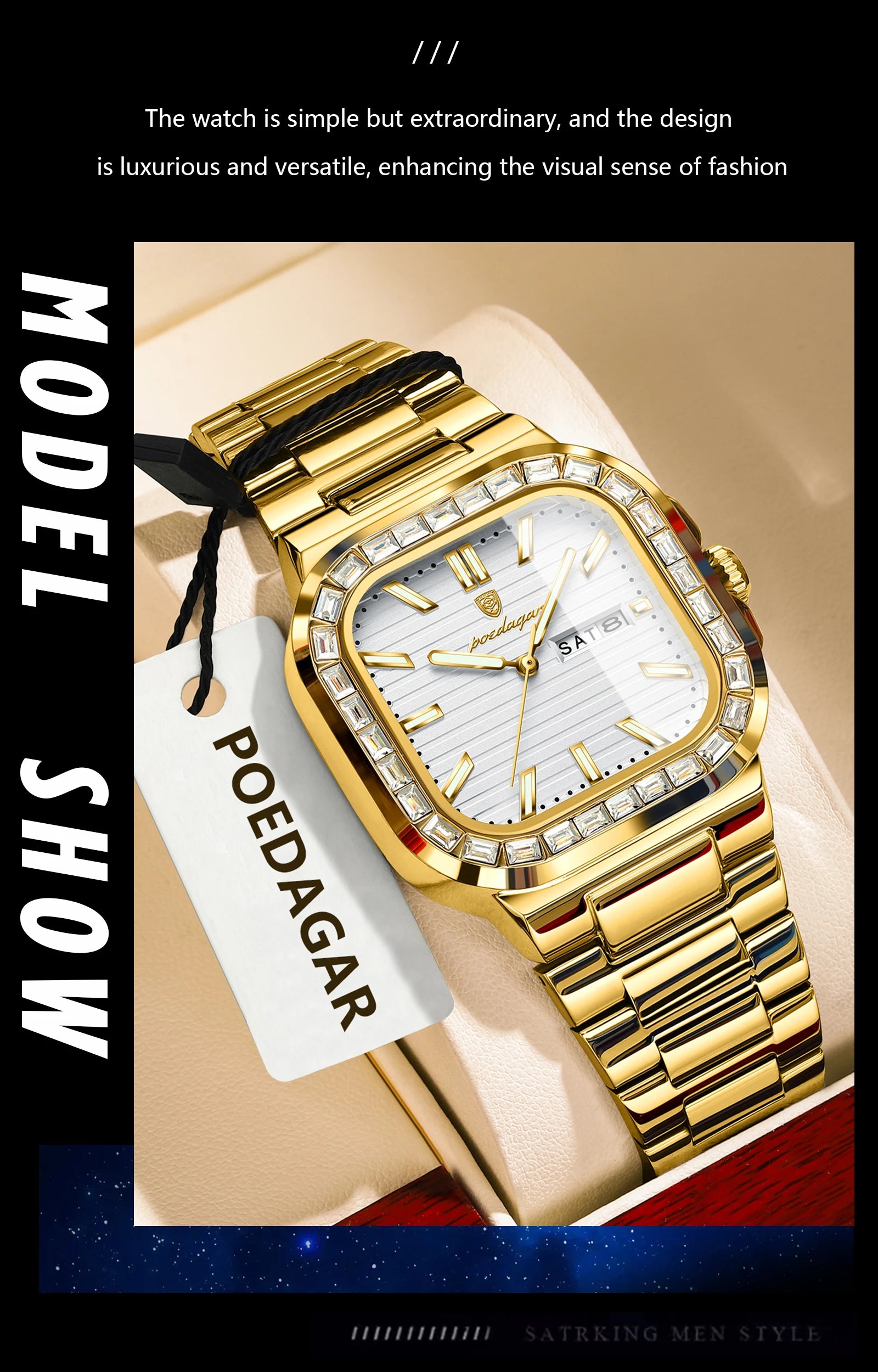 POEDAGAR Luxury Business Men's Wristwatch Waterproof Stainless Steel Luminous Man Watch Date Week Fashion Quartz Watches For Men