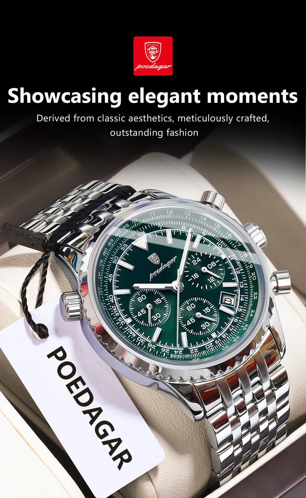 POEDAGAR Luxury Men's Watch Date Chronograph Stainless Steel Quartz Man Watch Waterproof Luminous Business Watches For Men Reloj