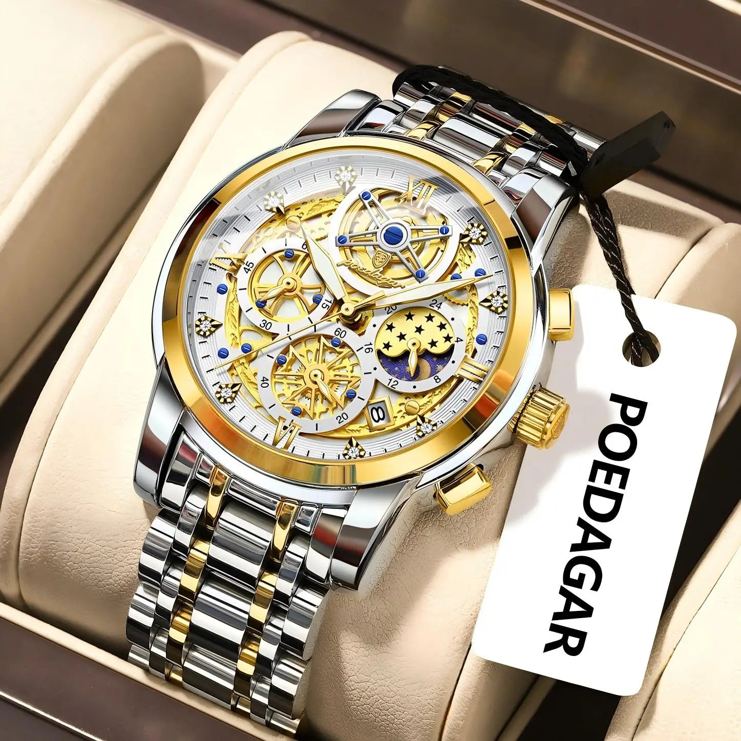 POEDAGAR Original Male Watch Stainless Steel Date Chronograph Quartz Men Watch Waterproof Luminous Fashion Watches For Men Reloj