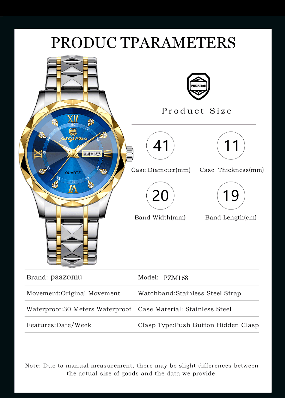 PENGAGAR Top Brand Luxury Man Wristwatch Waterproof Luminous Date Week Men Watches Stainless Steel Quartz Men's Watch Male reloj
