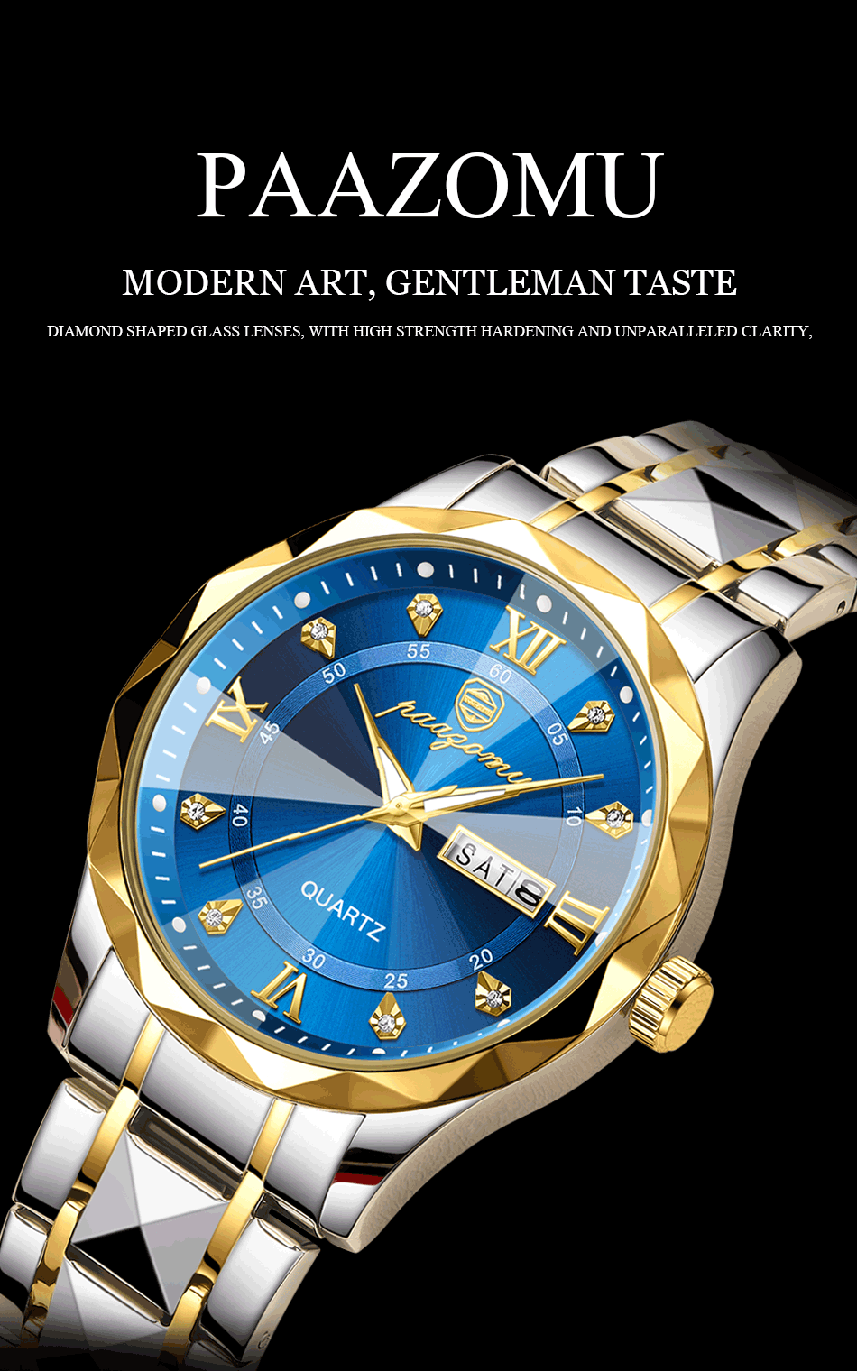 PENGAGAR Top Brand Luxury Man Wristwatch Waterproof Luminous Date Week Men Watches Stainless Steel Quartz Men's Watch Male reloj