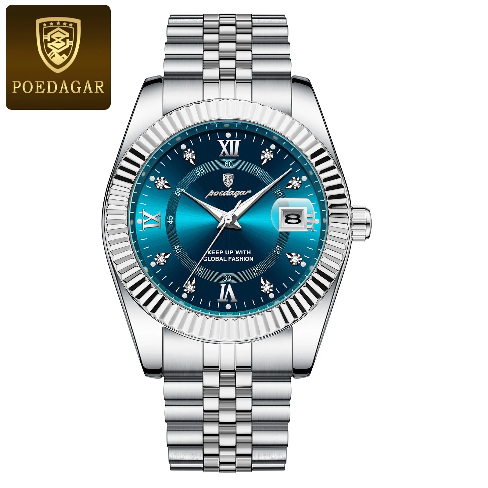POEDAGAR Trendy Casual Men's Wristwatch Waterproof Luminous Date Man Clock Stainless Steel Quartz Business Watches For Men Reloj