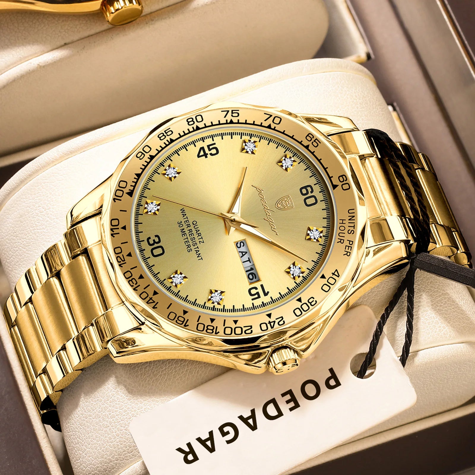 POEDAGAR Luxury Fashion Man Watch Waterproof Luminous Date Week Men's Wristwatch Stainless Steel Military Quartz Watches For Men