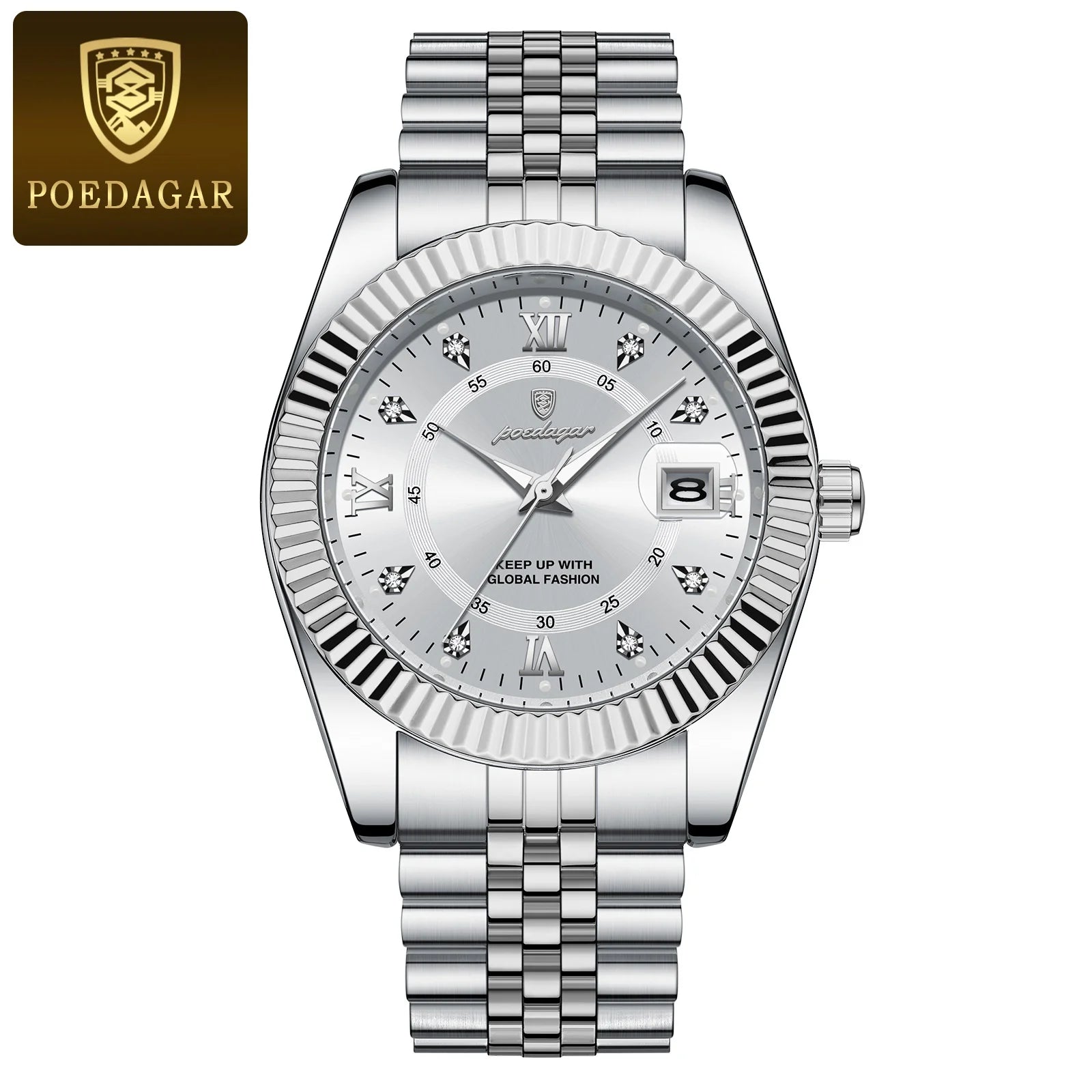 POEDAGAR Trendy Casual Men's Wristwatch Waterproof Luminous Date Man Clock Stainless Steel Quartz Business Watches For Men Reloj