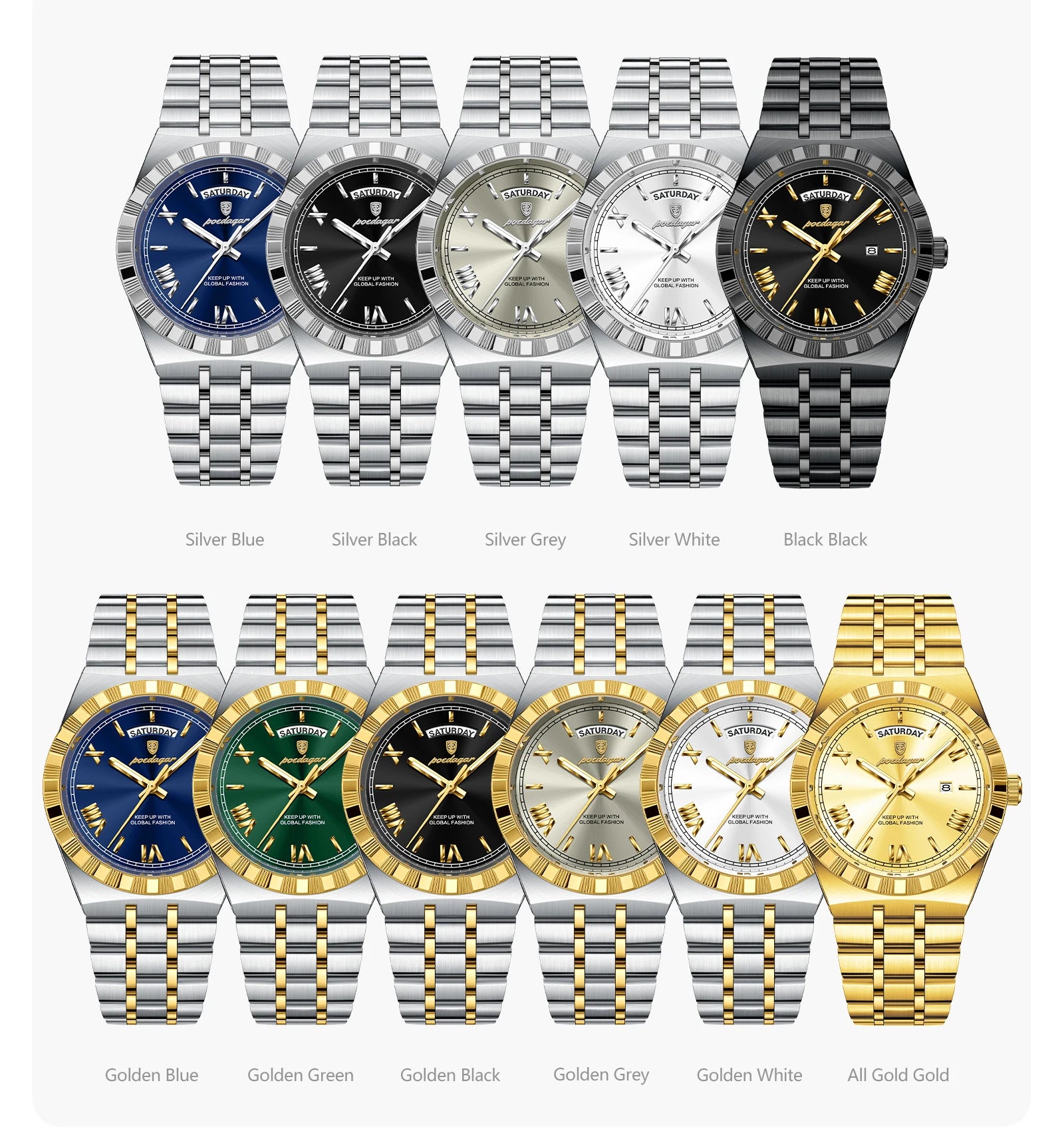 POEDAGAR Luxury Fashion Man Wristwatch Week Date Waterproof Luminous Men's Clock Stainless Steel Quartz Business Watches For Men