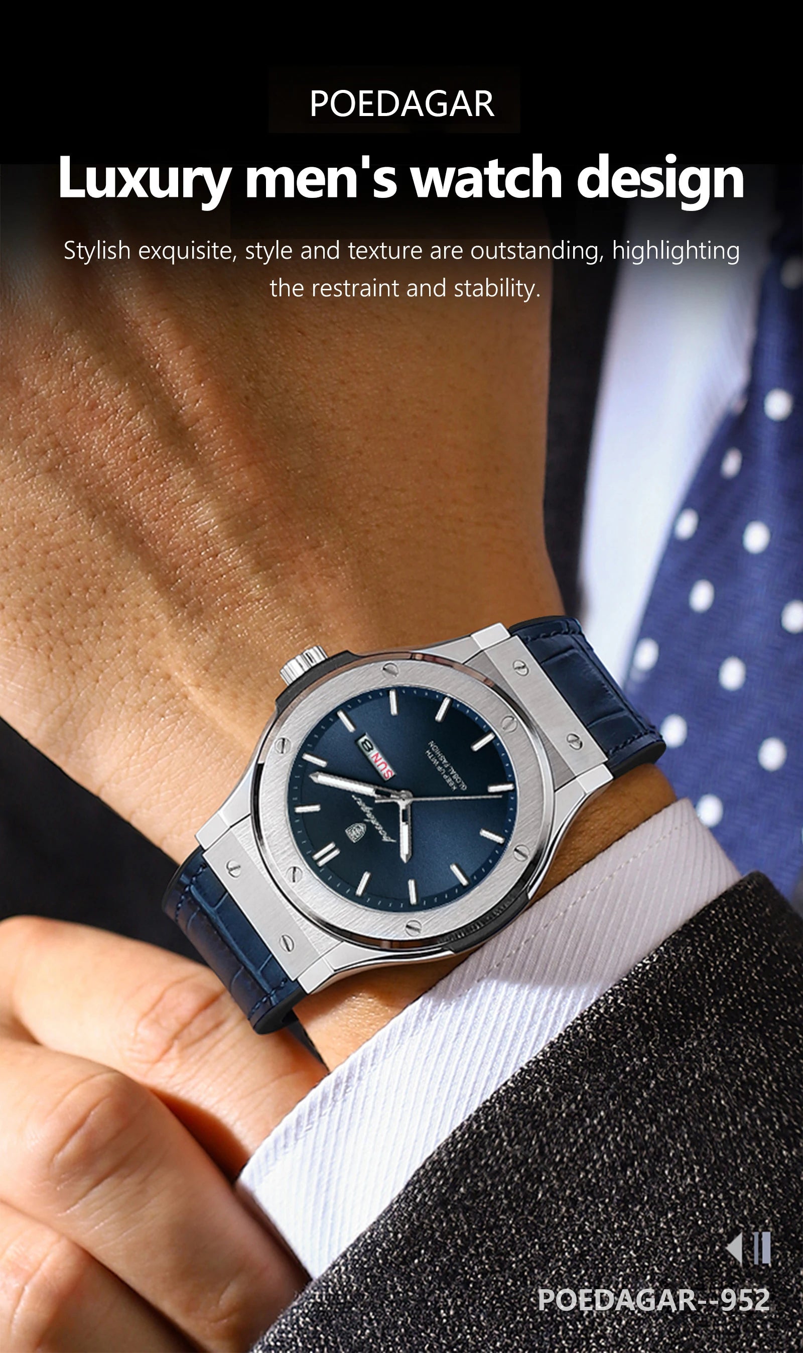 POEDAGAR Luxury Business Watch For Men Waterproof Luminous Date Week Man Wristwatch Silicone Strap Fashion Quartz Men's Watches