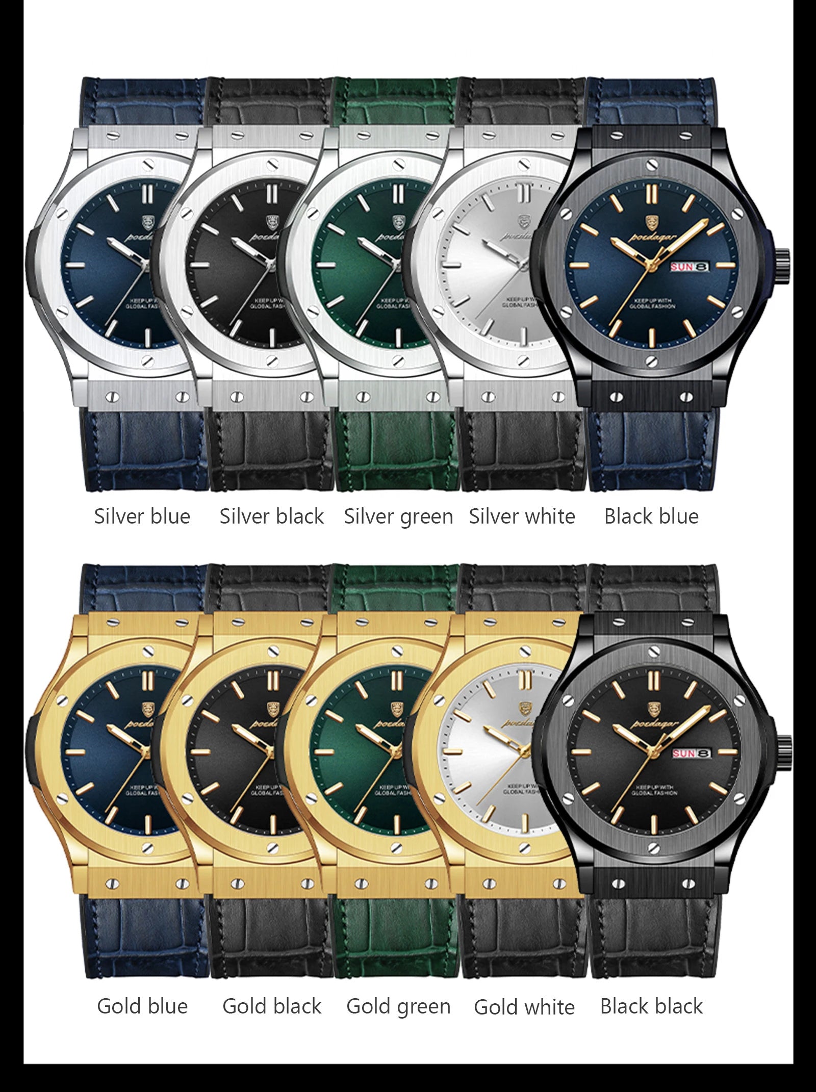 POEDAGAR Luxury Business Watch For Men Waterproof Luminous Date Week Man Wristwatch Silicone Strap Fashion Quartz Men's Watches