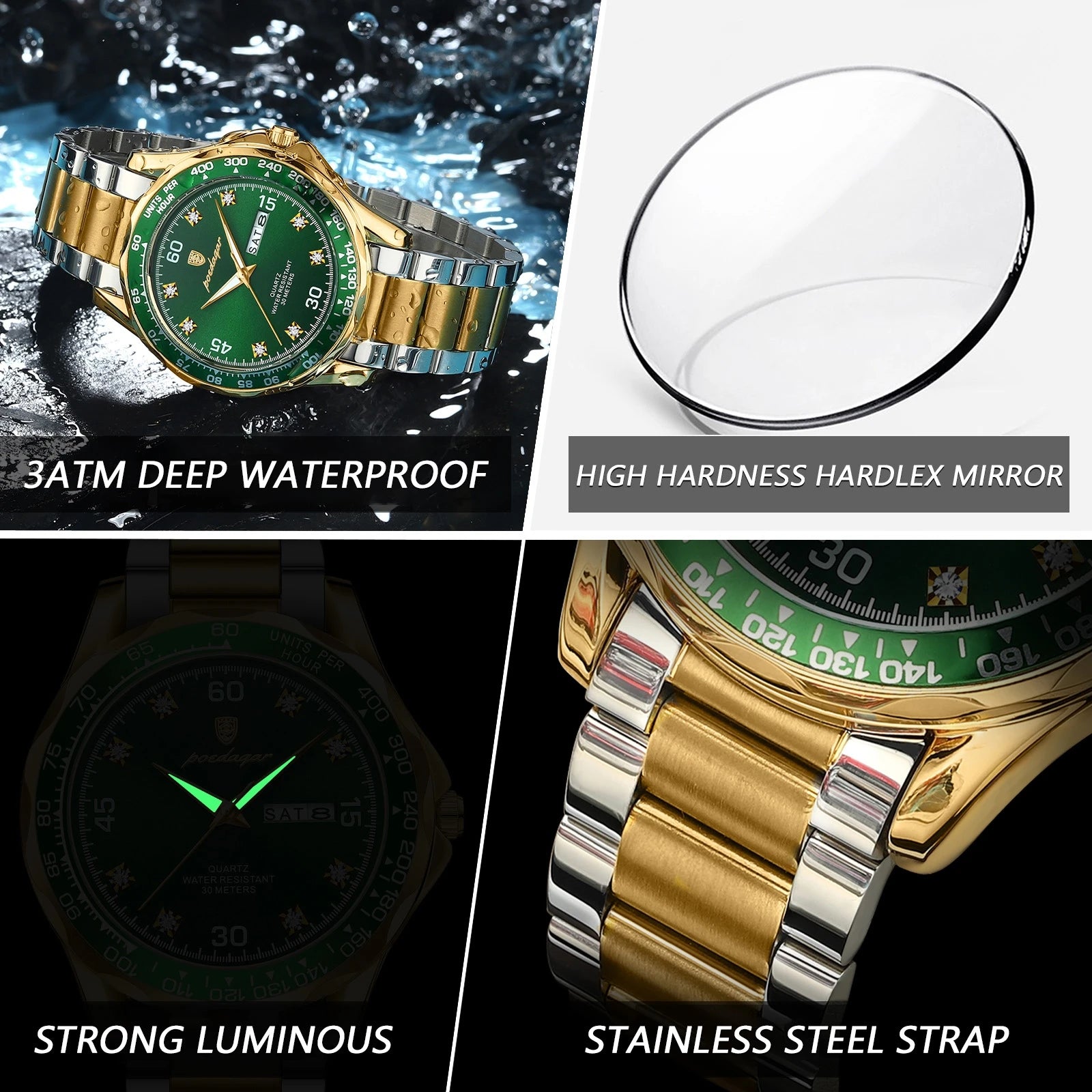 POEDAGAR Luxury Fashion Man Watch Waterproof Luminous Date Week Men's Wristwatch Stainless Steel Military Quartz Watches For Men