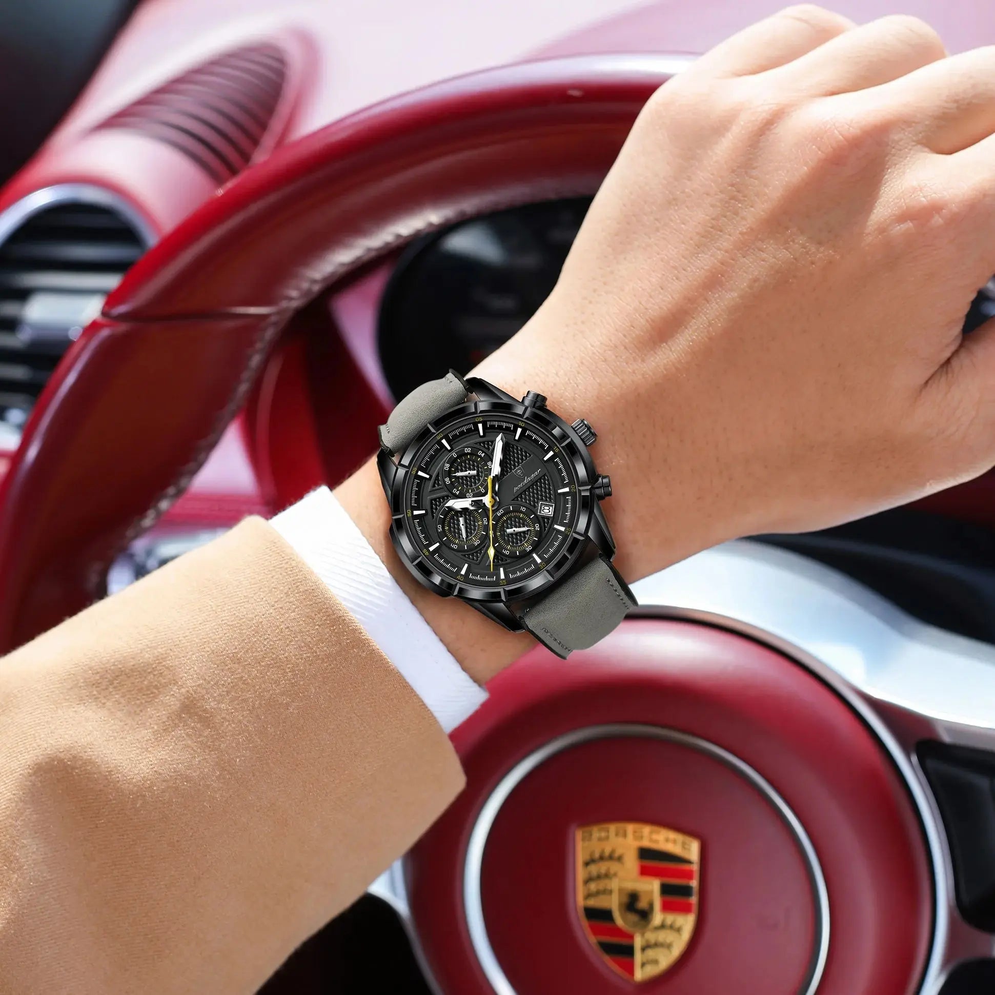 POEDAGAR Vintage Couple Wristwatch Quartz Leather Men's Watches Date Chronograph Waterproof Luminous Man Watch Gift For Husband