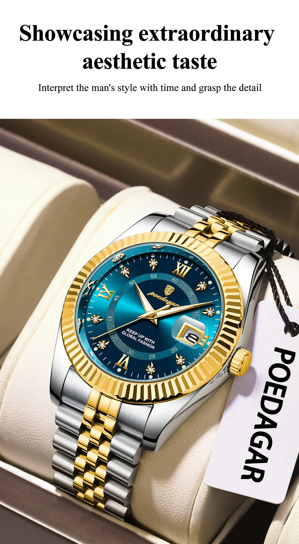 POEDAGAR Trendy Casual Men's Wristwatch Waterproof Luminous Date Man Clock Stainless Steel Quartz Business Watches For Men Reloj