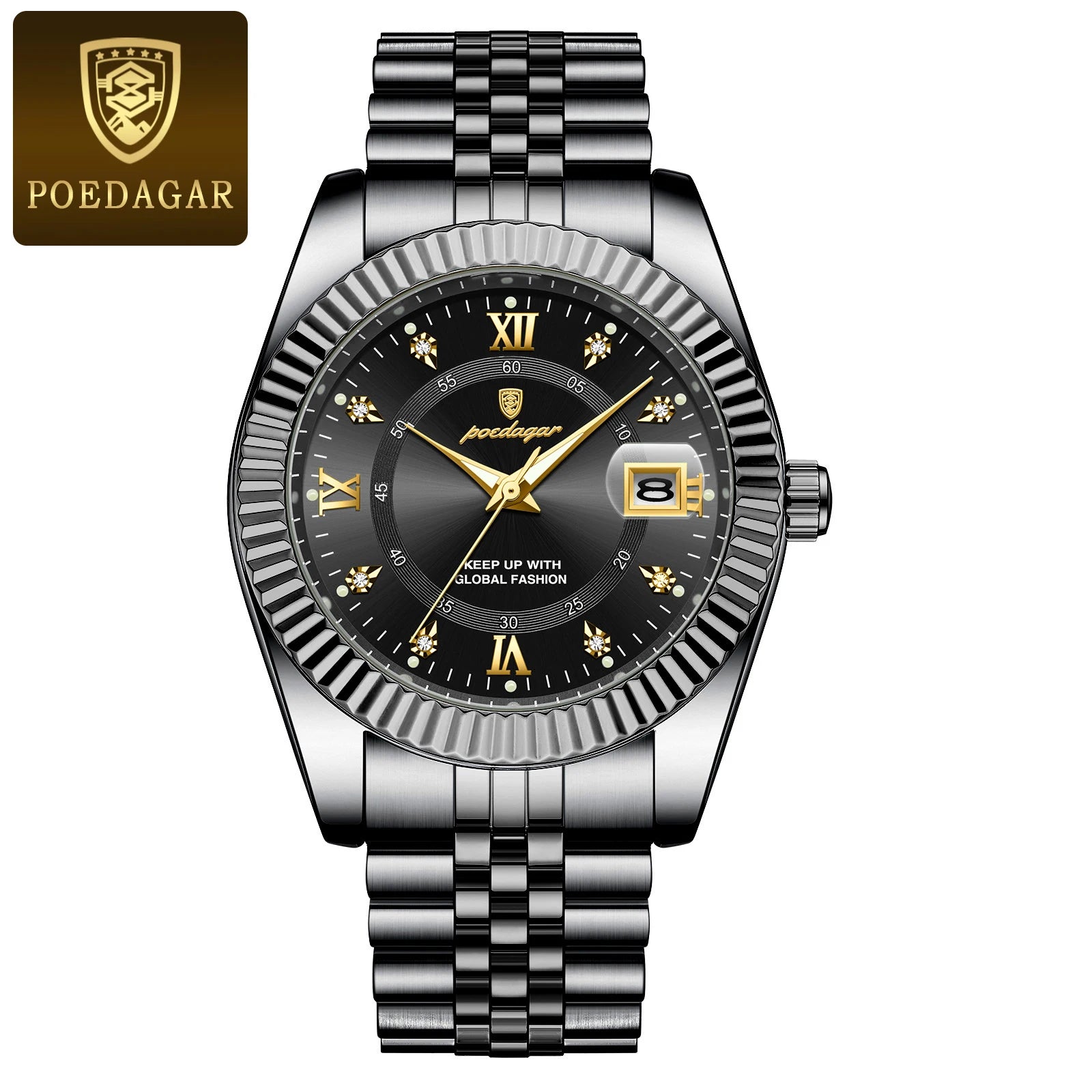 POEDAGAR Trendy Casual Men's Wristwatch Waterproof Luminous Date Man Clock Stainless Steel Quartz Business Watches For Men Reloj