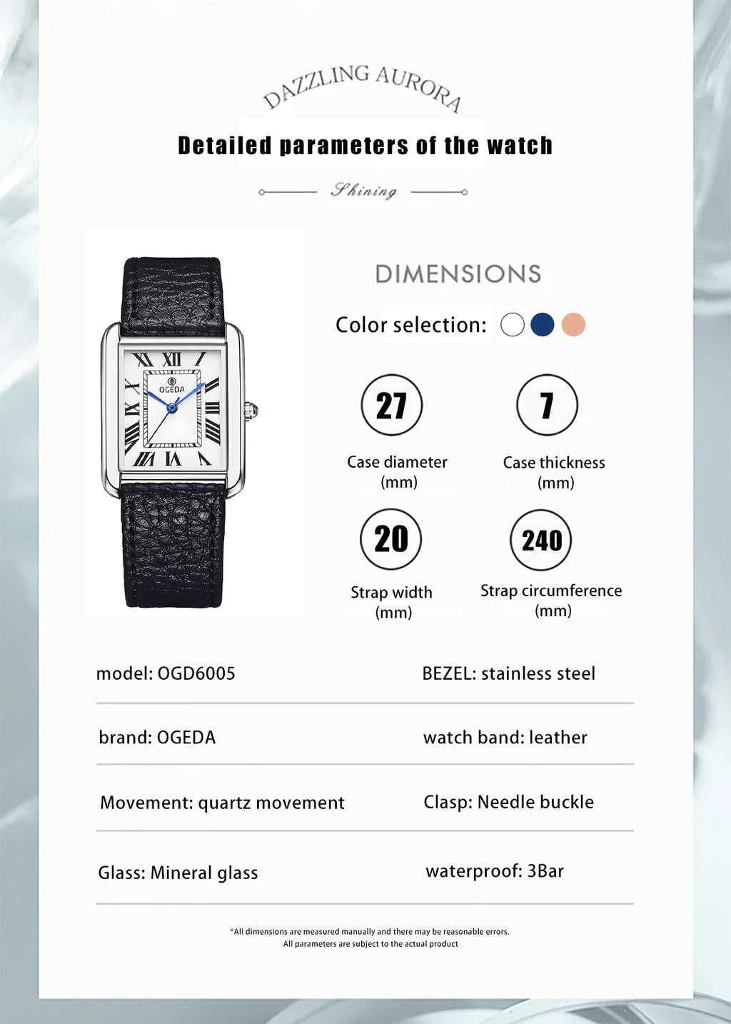 Ogeda 2025 New Square Men\'s Quartz Watch with Mineral Glass Alloy Case, Leather Strap, Sports Waterproof 3Bar Reloj Hombre Wat