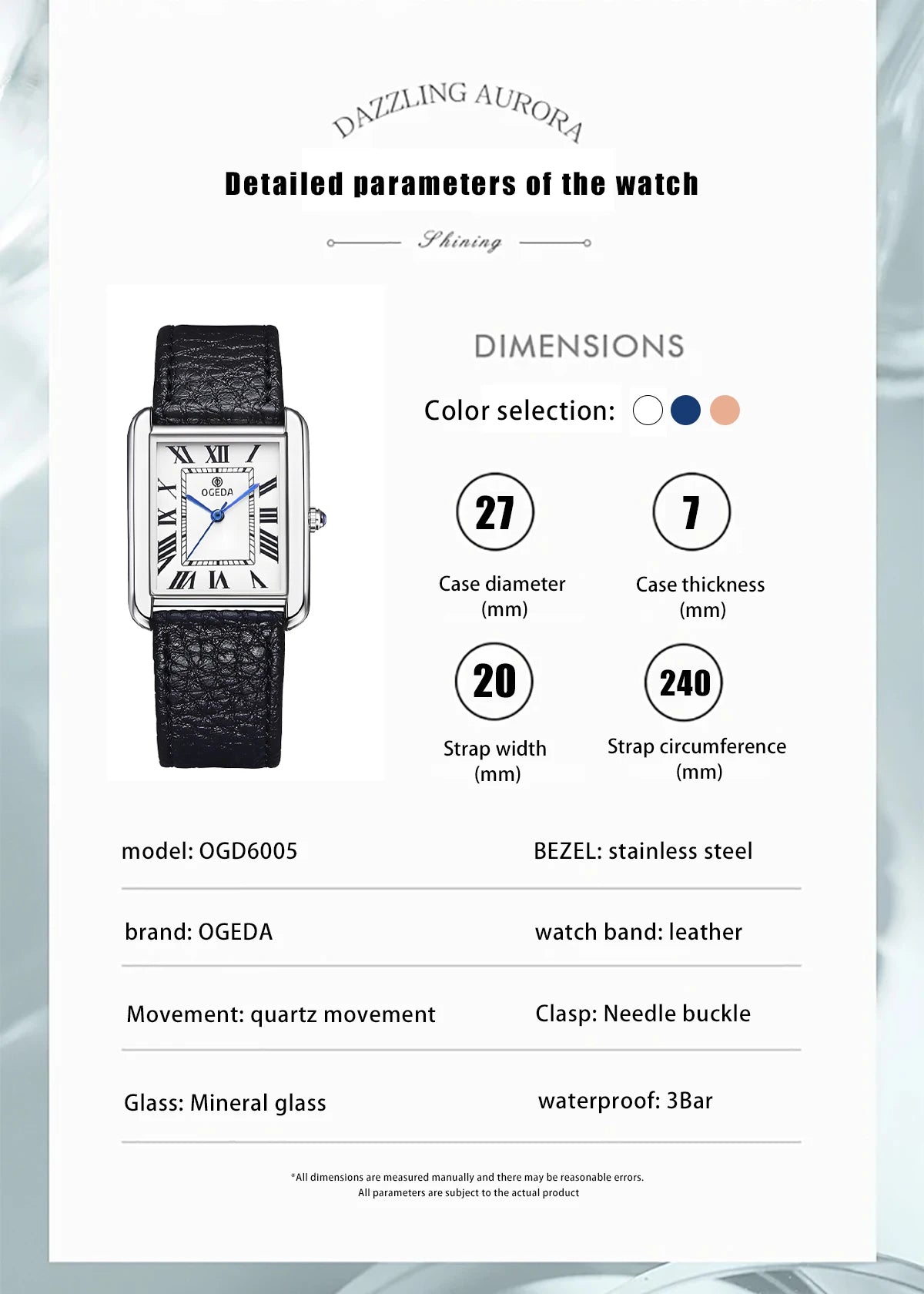 Ogeda 2025 New Square Men\'s Quartz Watch with Mineral Glass Alloy Case, Leather Strap, Sports Waterproof 3Bar Reloj Hombre Wat