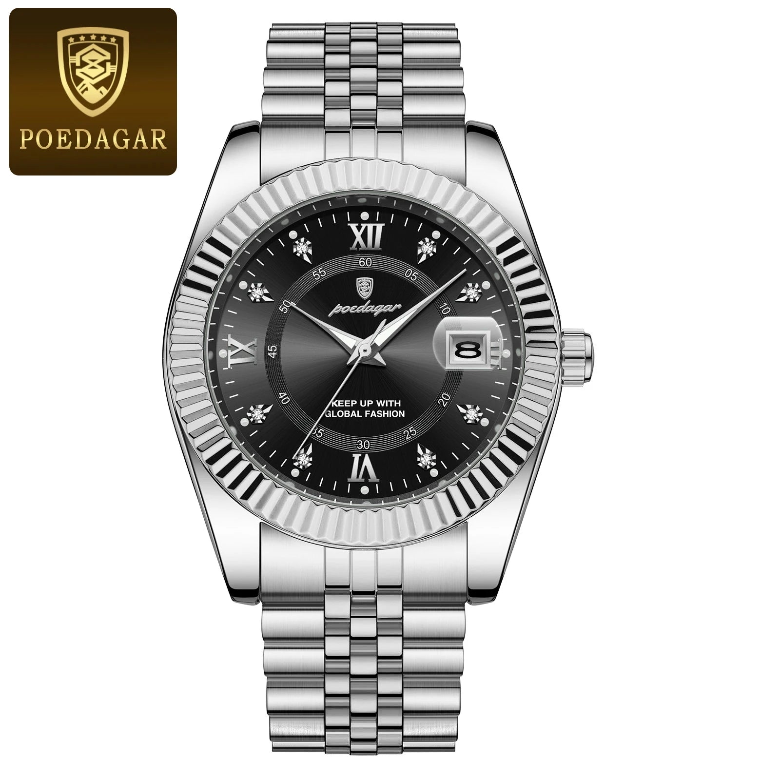POEDAGAR Trendy Casual Men's Wristwatch Waterproof Luminous Date Man Clock Stainless Steel Quartz Business Watches For Men Reloj