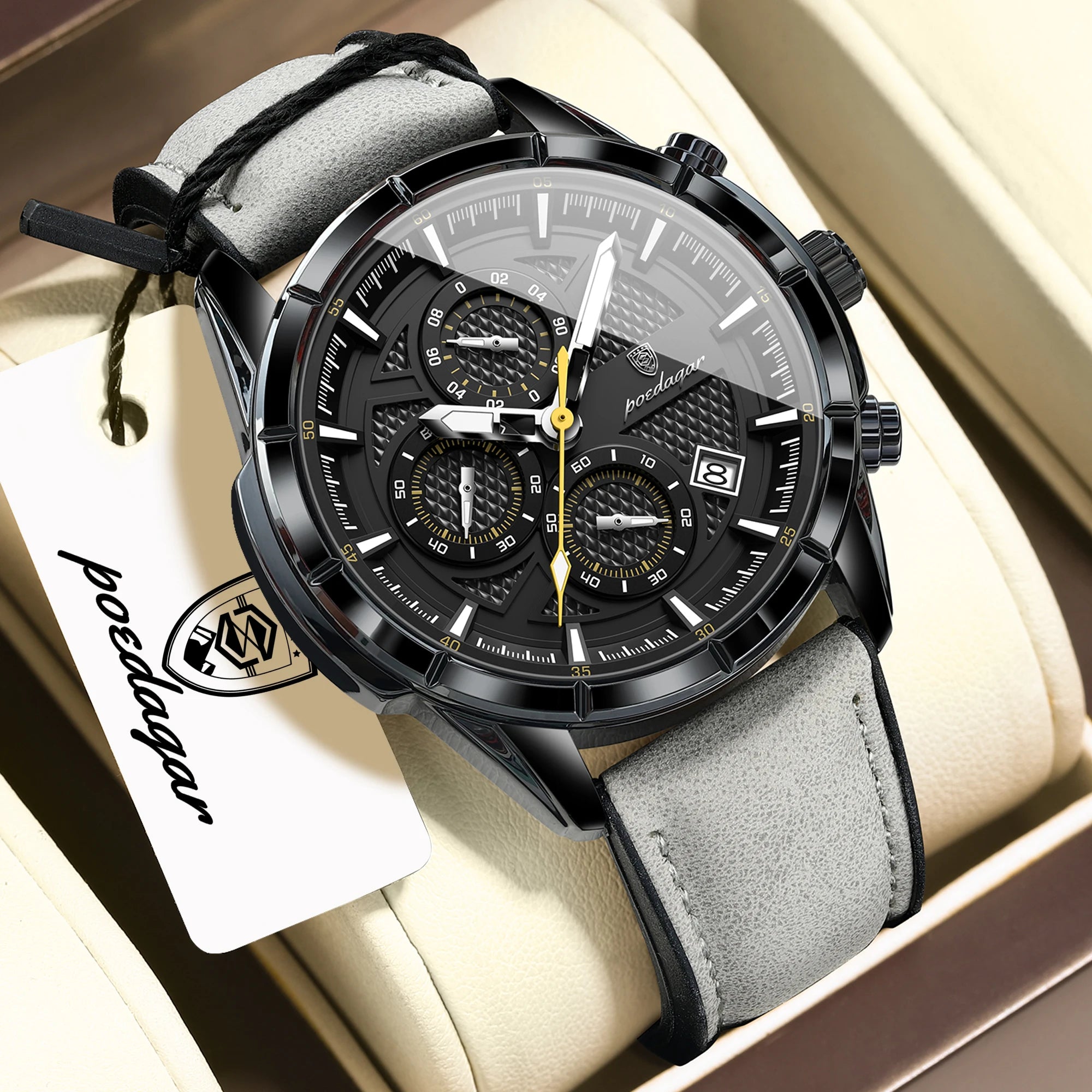 POEDAGAR Vintage Couple Wristwatch Quartz Leather Men's Watches Date Chronograph Waterproof Luminous Man Watch Gift For Husband