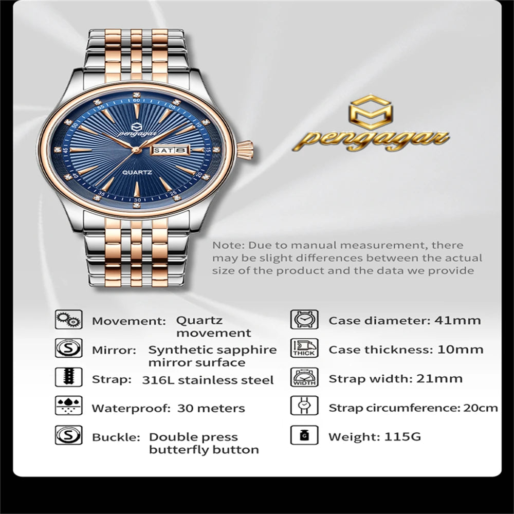 PENGAGAR Top Brand Luxury Fashion Diver Watch Men 30ATM Waterproof Date Clock Sport Watches Mens Quartz Wristwatch Relogio
