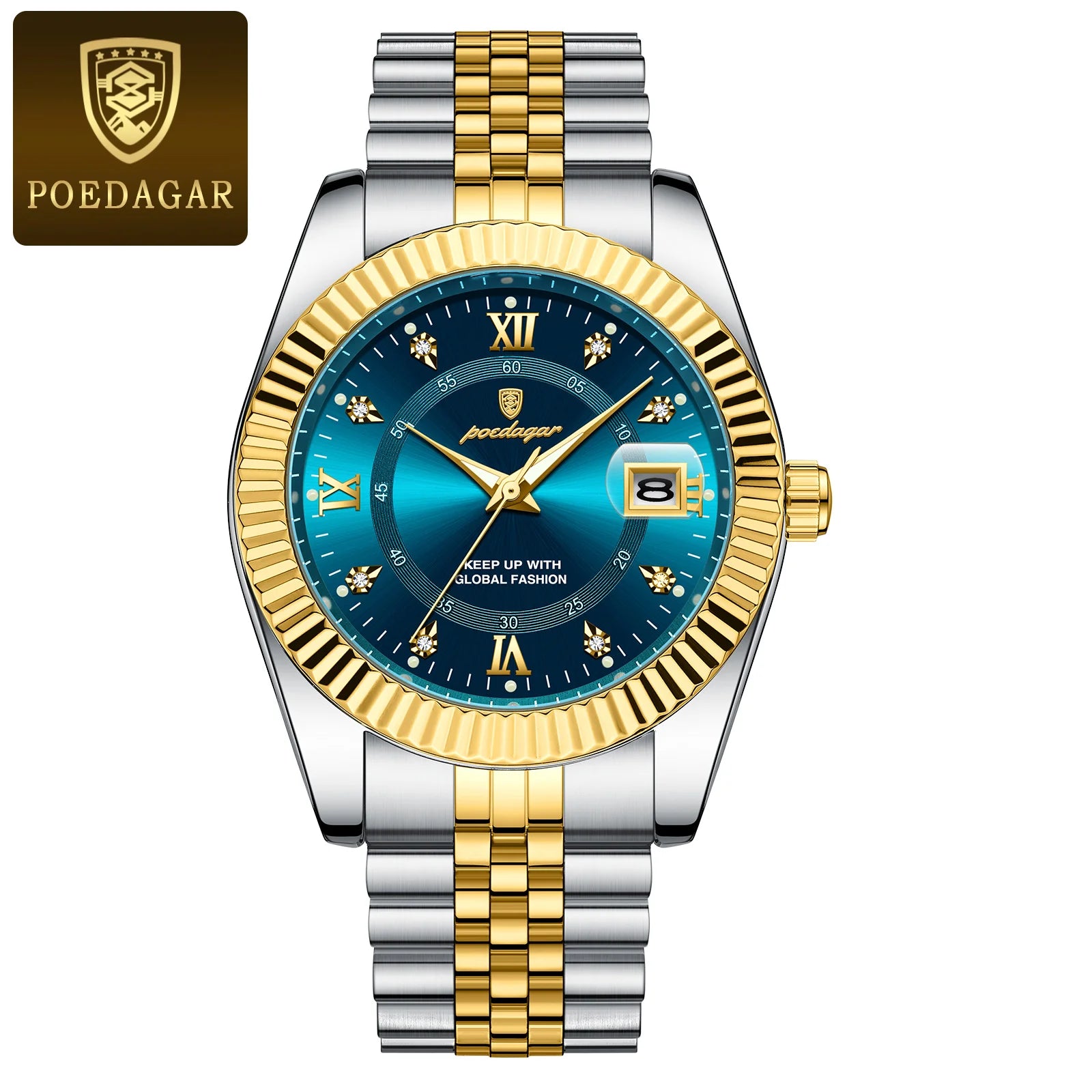 POEDAGAR Trendy Casual Men's Wristwatch Waterproof Luminous Date Man Clock Stainless Steel Quartz Business Watches For Men Reloj