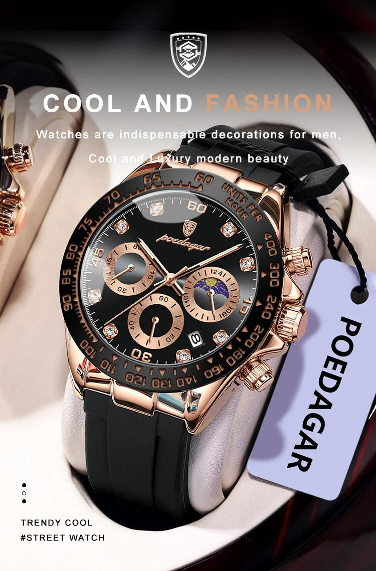 POEDAGAR Fashion Luxury Men Wristwatch Chronograph Date High Quality Quartz Man Watch Waterproof Luminous Military Men's Watches