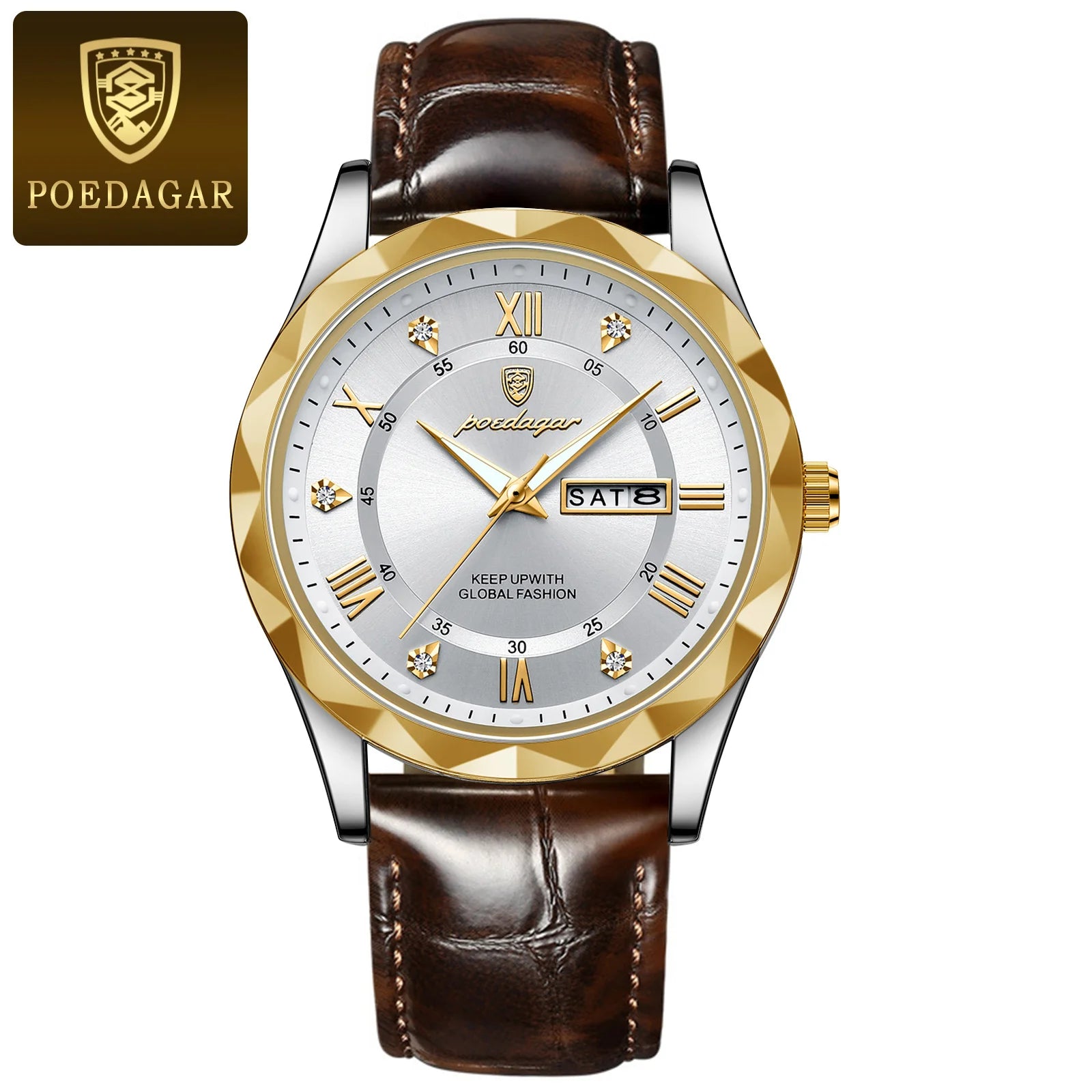 POEDAGAR Original Luxury Male Watch Waterproof Luminous Date Week Sports Men's Watches Classic Business Quartz Leather Men Watch