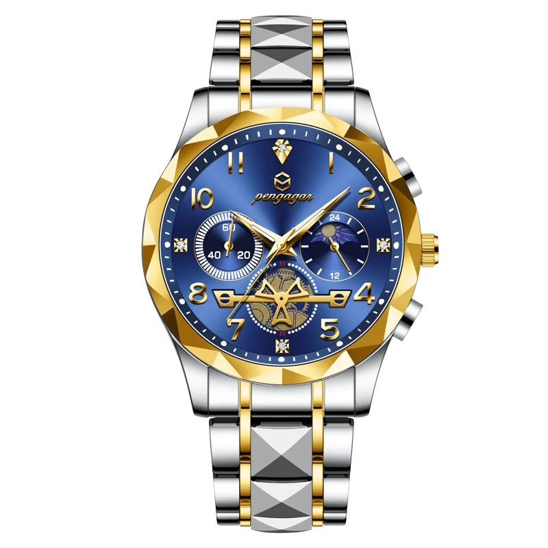 PENGAGAR  Luxury Man Wristwatch Waterproof Luminous Chronograph Watch for Men Stainless Steel Men's Quartz Watches reloj hombre