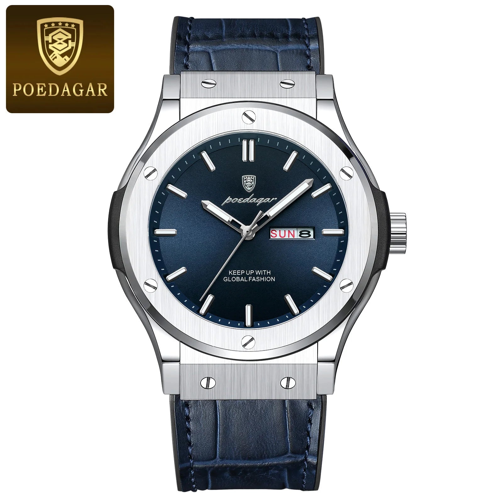 POEDAGAR Luxury Business Watch For Men Waterproof Luminous Date Week Man Wristwatch Silicone Strap Fashion Quartz Men's Watches