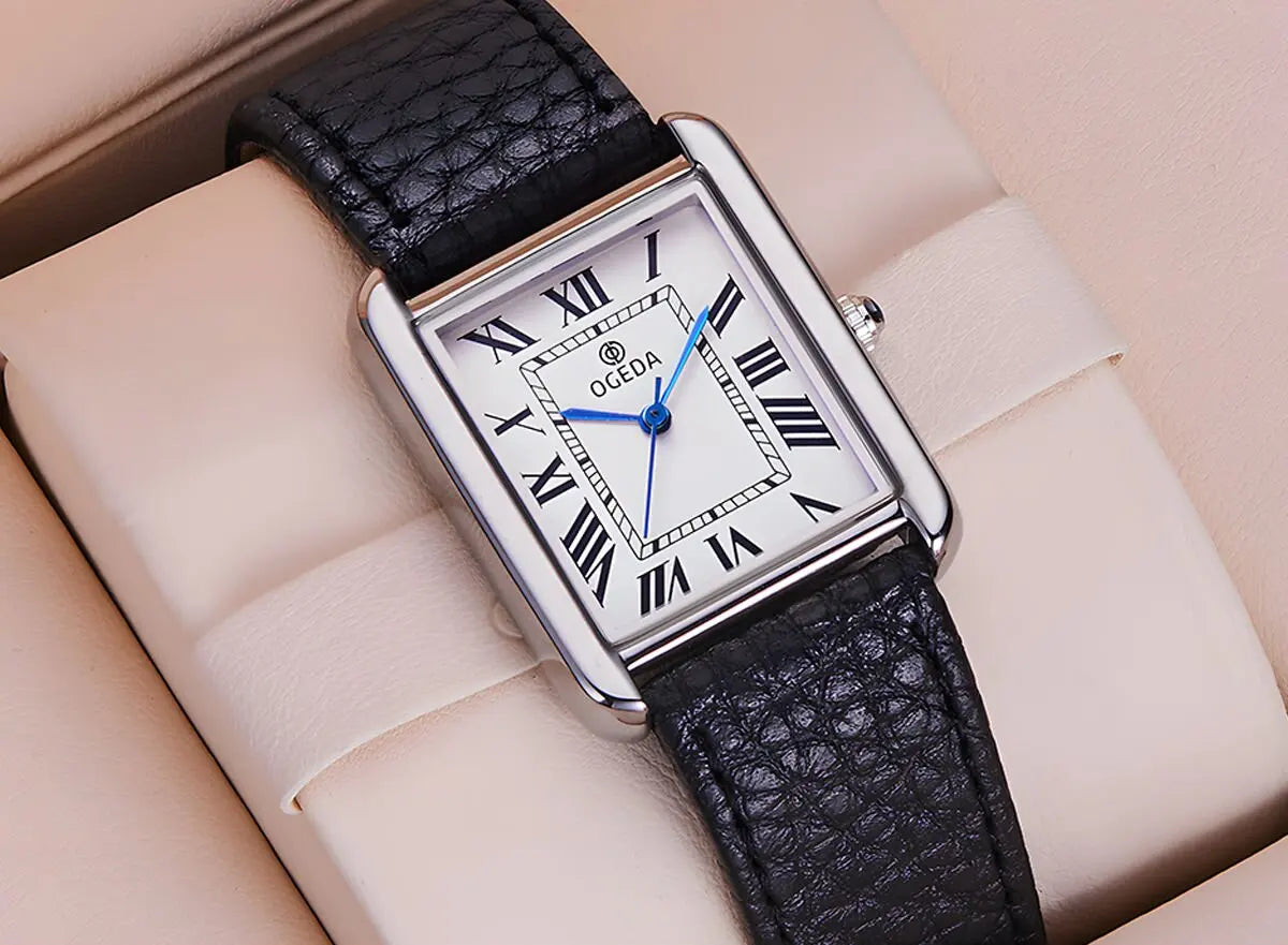 Ogeda 2025 New Square Men\'s Quartz Watch with Mineral Glass Alloy Case, Leather Strap, Sports Waterproof 3Bar Reloj Hombre Wat