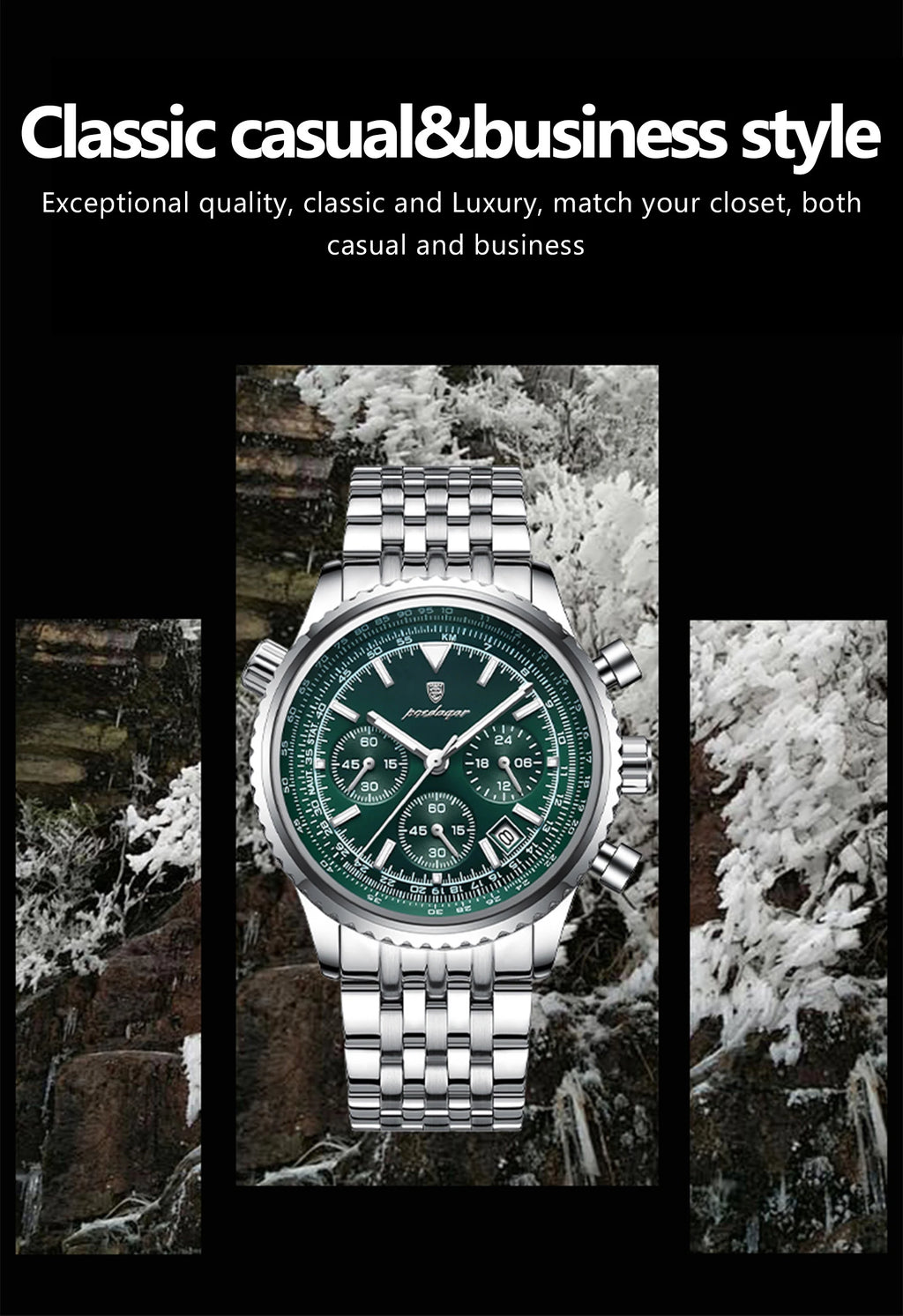 POEDAGAR Luxury Men's Watch Date Chronograph Stainless Steel Quartz Man Watch Waterproof Luminous Business Watches For Men Reloj