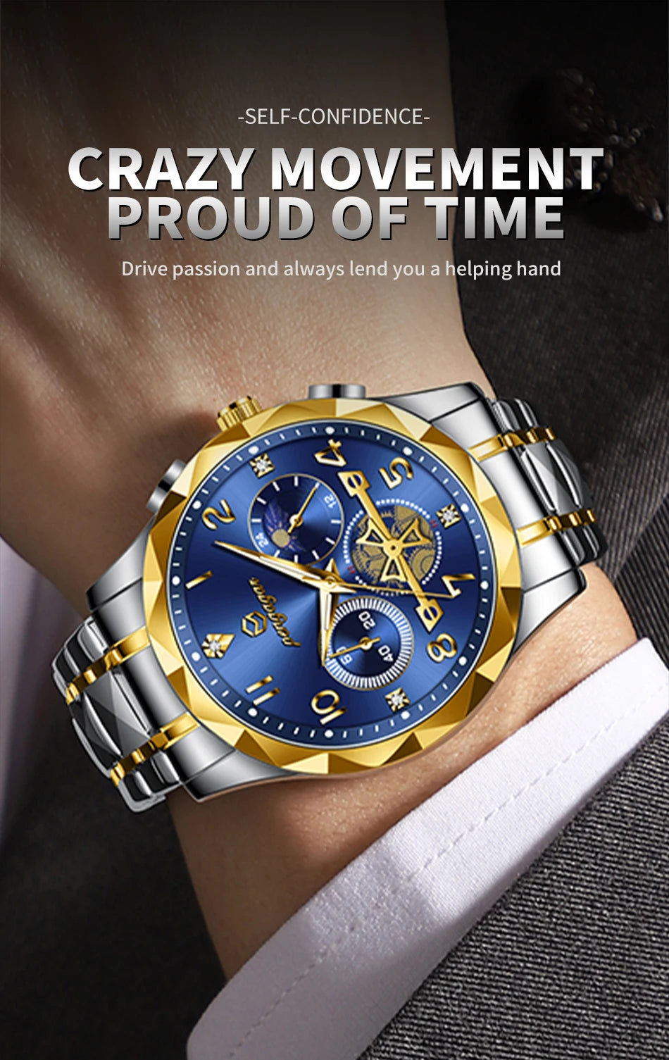 PENGAGAR  Luxury Man Wristwatch Waterproof Luminous Chronograph Watch for Men Stainless Steel Men's Quartz Watches reloj hombre