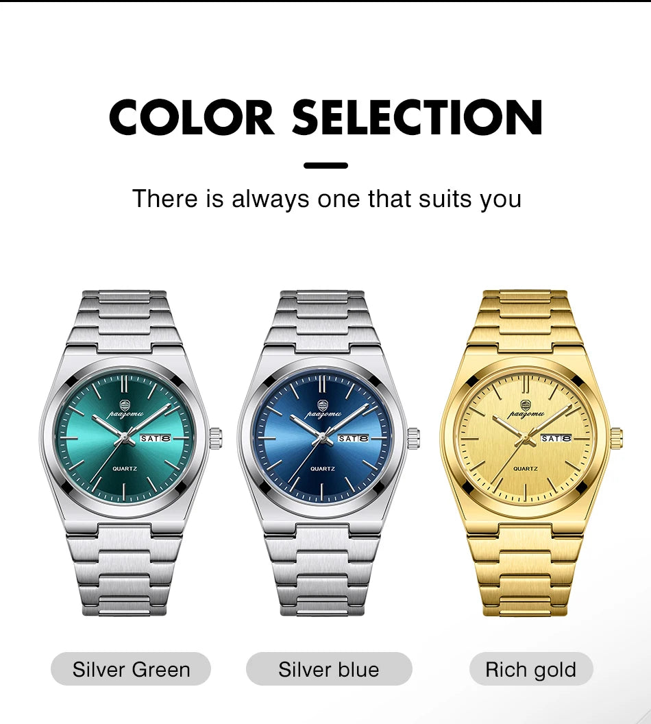 PAAZOMU Fashion Men's Quartz Watch Stainless Steel Waterproof Luminous Man Watch Chronograph Date Multifunction Watches For Men
