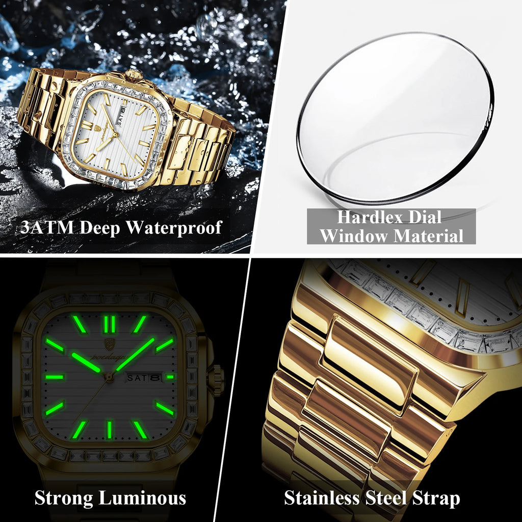 POEDAGAR Luxury Business Men's Wristwatch Waterproof Stainless Steel Luminous Man Watch Date Week Fashion Quartz Watches For Men