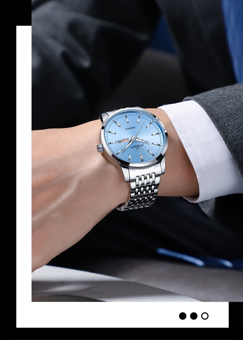 PENGAGAR Luxury Watch For Man Waterproof Luminous Date Week Stainless Steel Men Watch Casual Quartz Men's Watches Male Clock+box