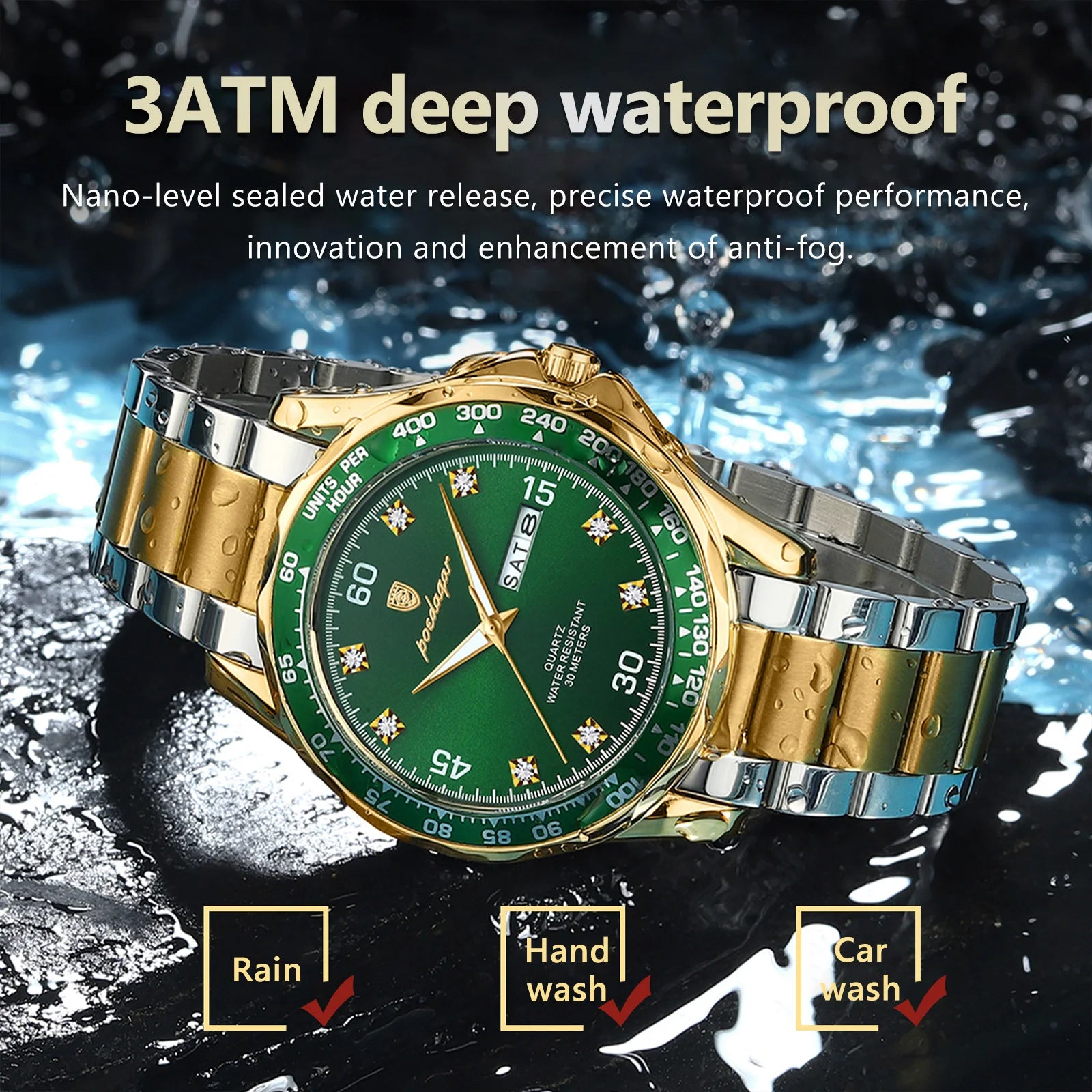POEDAGAR Luxury Fashion Man Watch Waterproof Luminous Date Week Men's Wristwatch Stainless Steel Military Quartz Watches For Men