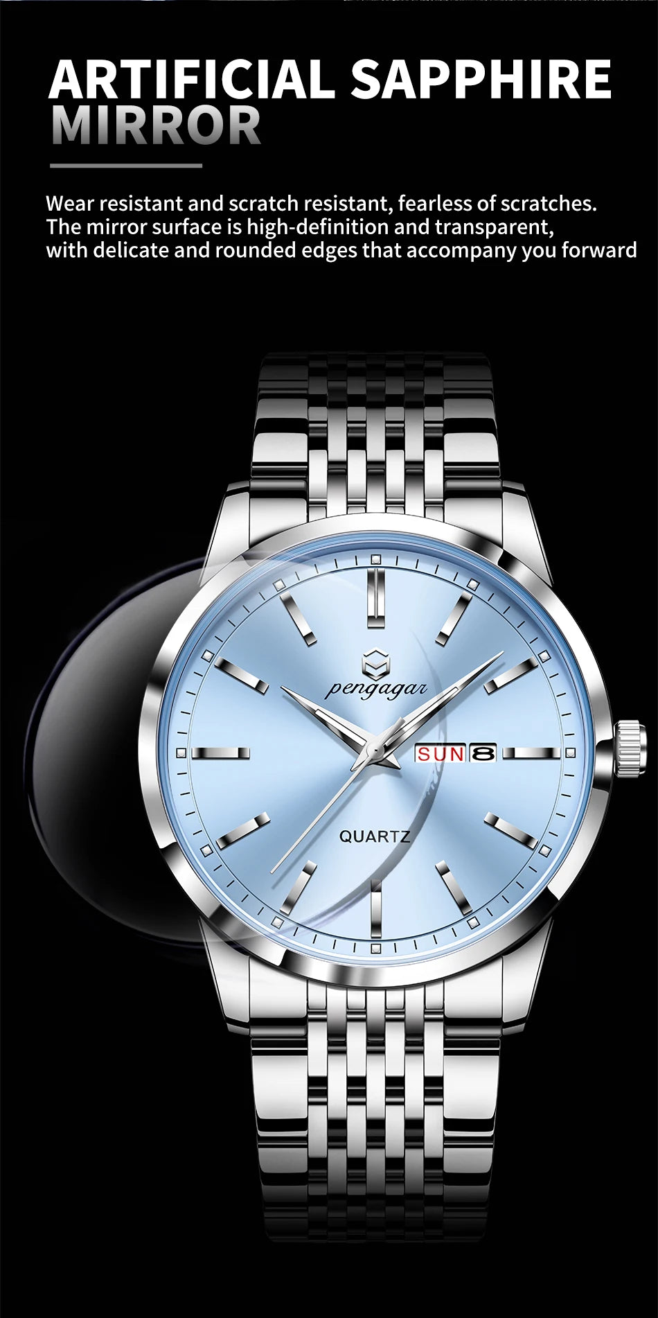 PENGAGAR Luxury Watch For Man Waterproof Luminous Date Week Stainless Steel Men Watch Casual Quartz Men's Watches Male Clock+box