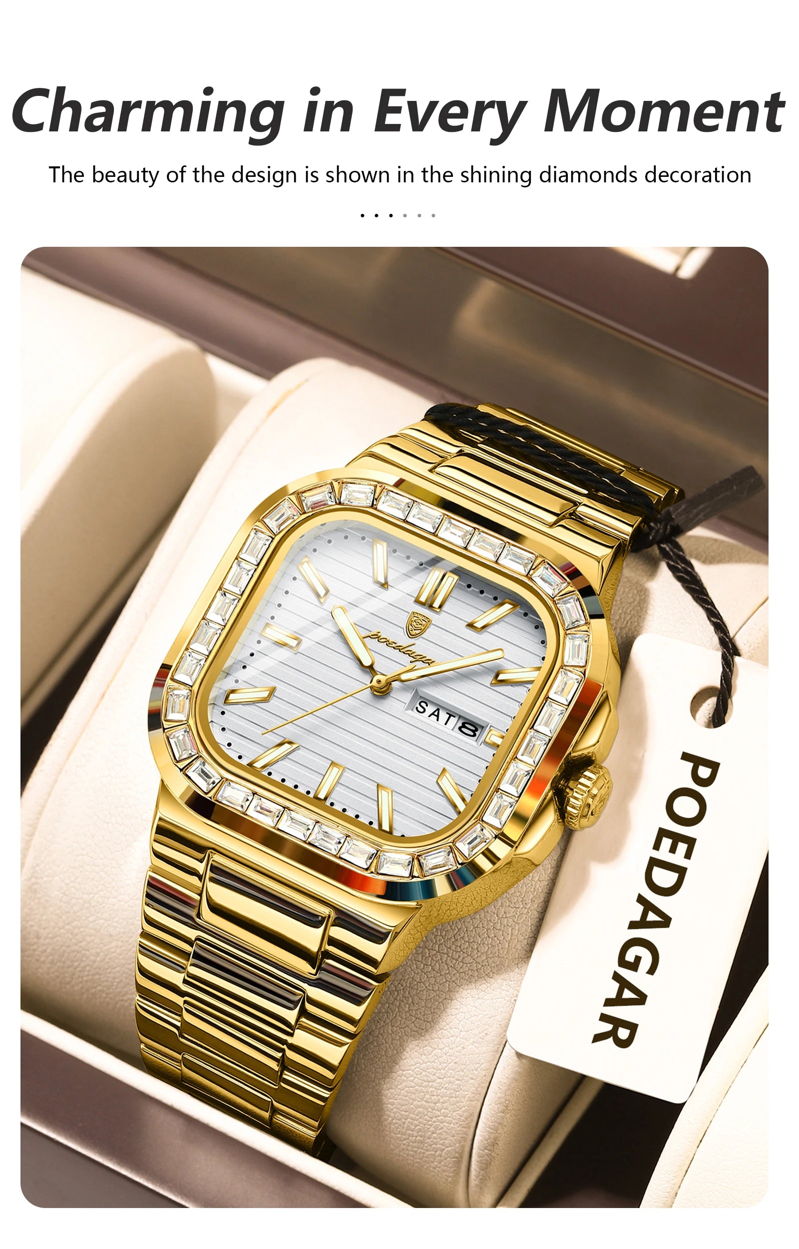 POEDAGAR Luxury Business Men's Wristwatch Waterproof Stainless Steel Luminous Man Watch Date Week Fashion Quartz Watches For Men