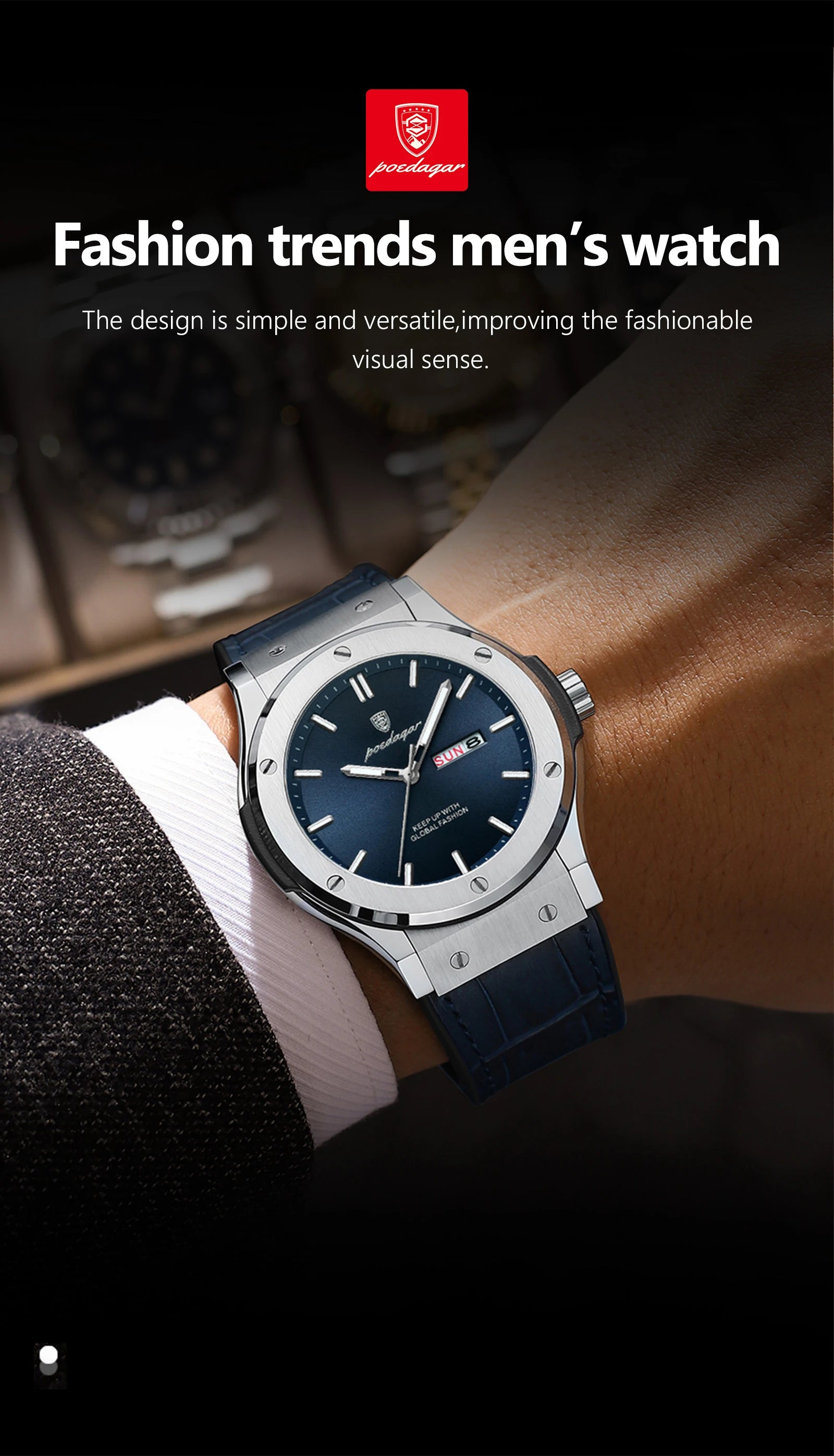 POEDAGAR Luxury Business Watch For Men Waterproof Luminous Date Week Man Wristwatch Silicone Strap Fashion Quartz Men's Watches