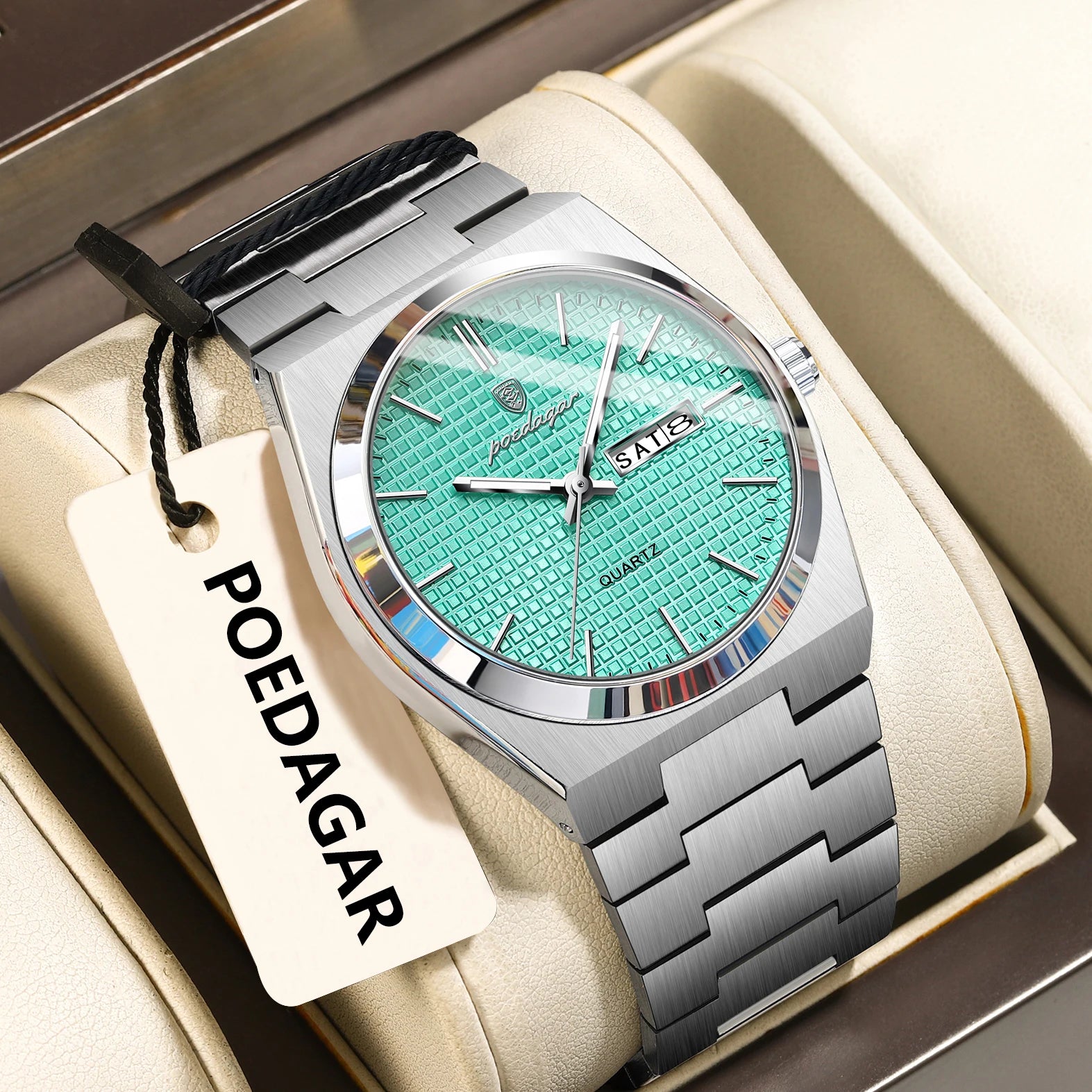 POEDAGAR Top Exquisite Male Watch Stainless Steel Waterproof Luminous Fashion Quartz Men's Watches Date Week Wristwatch For Men