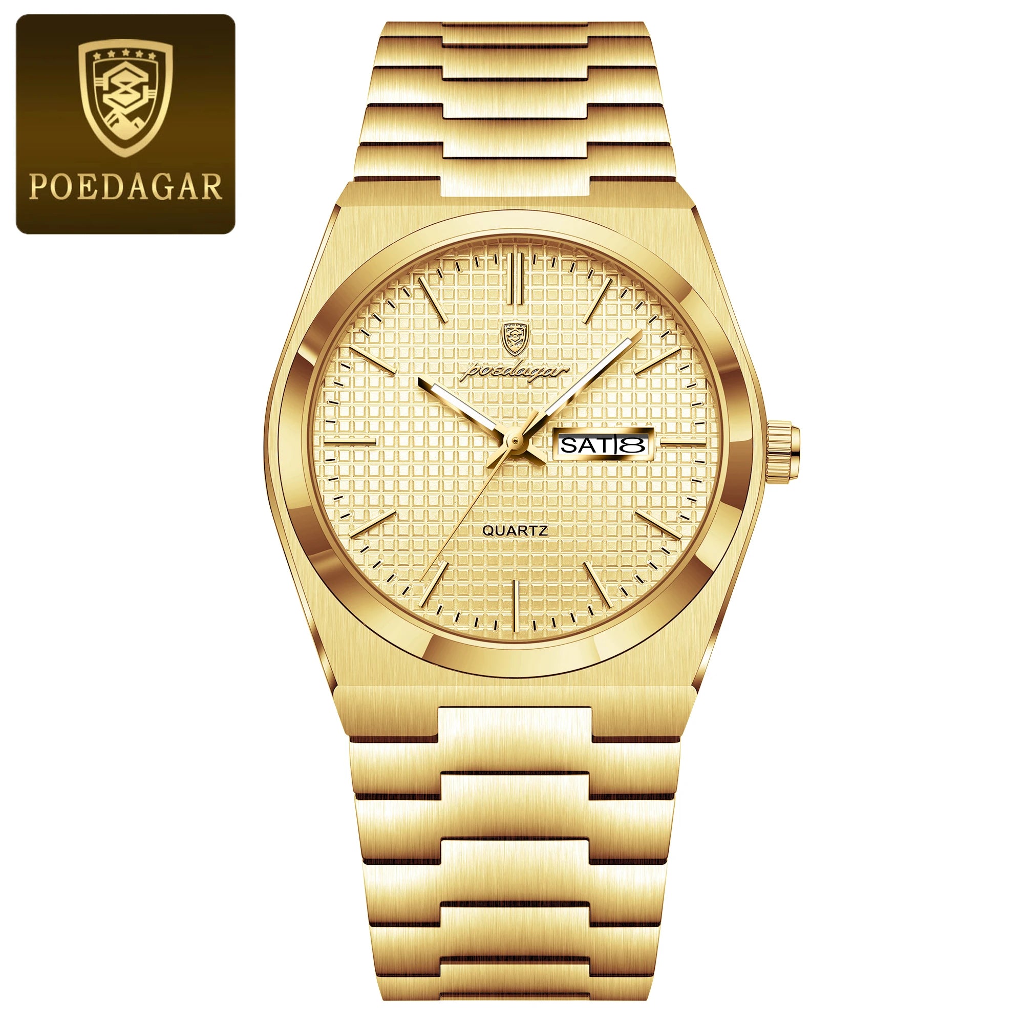 POEDAGAR Top Exquisite Male Watch Stainless Steel Waterproof Luminous Fashion Quartz Men's Watches Date Week Wristwatch For Men
