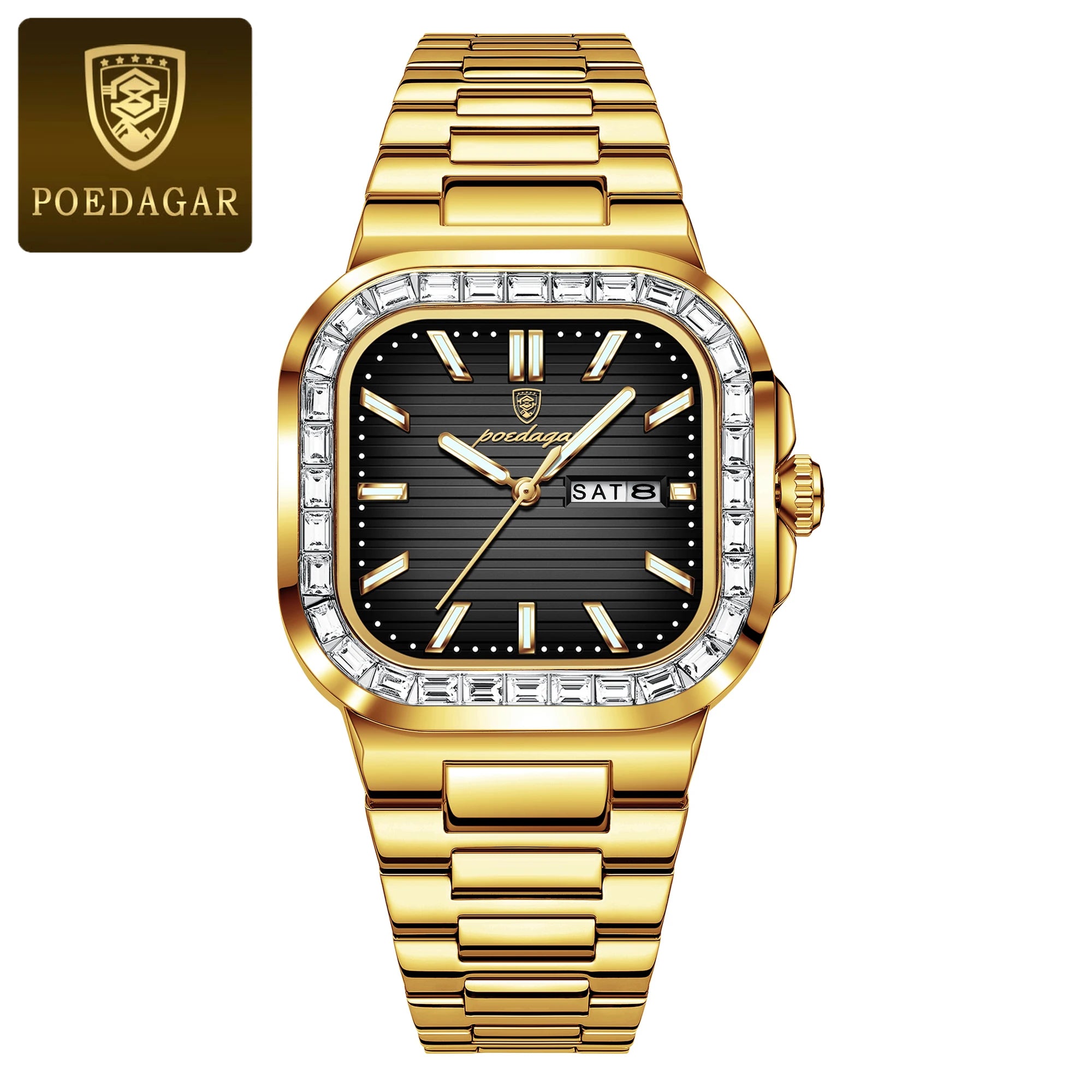 POEDAGAR Luxury Business Men's Wristwatch Waterproof Stainless Steel Luminous Man Watch Date Week Fashion Quartz Watches For Men