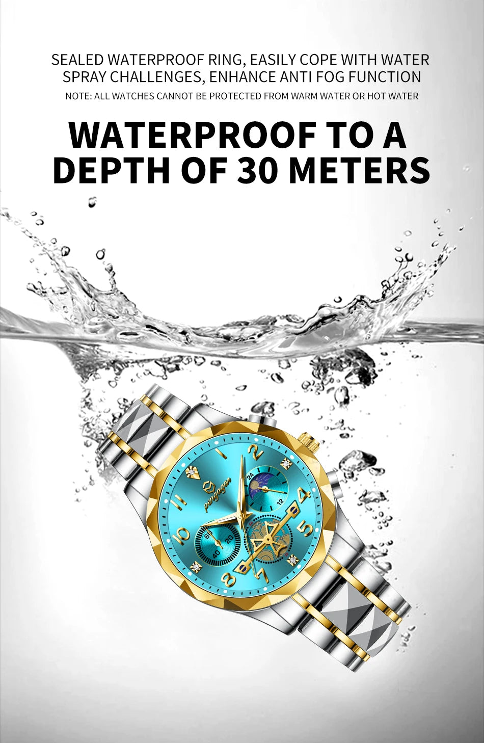 PENGAGAR  Luxury Man Wristwatch Waterproof Luminous Chronograph Watch for Men Stainless Steel Men's Quartz Watches reloj hombre