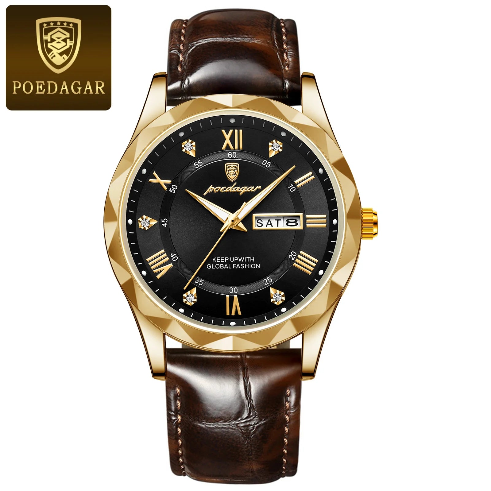 POEDAGAR Original Luxury Male Watch Waterproof Luminous Date Week Sports Men's Watches Classic Business Quartz Leather Men Watch
