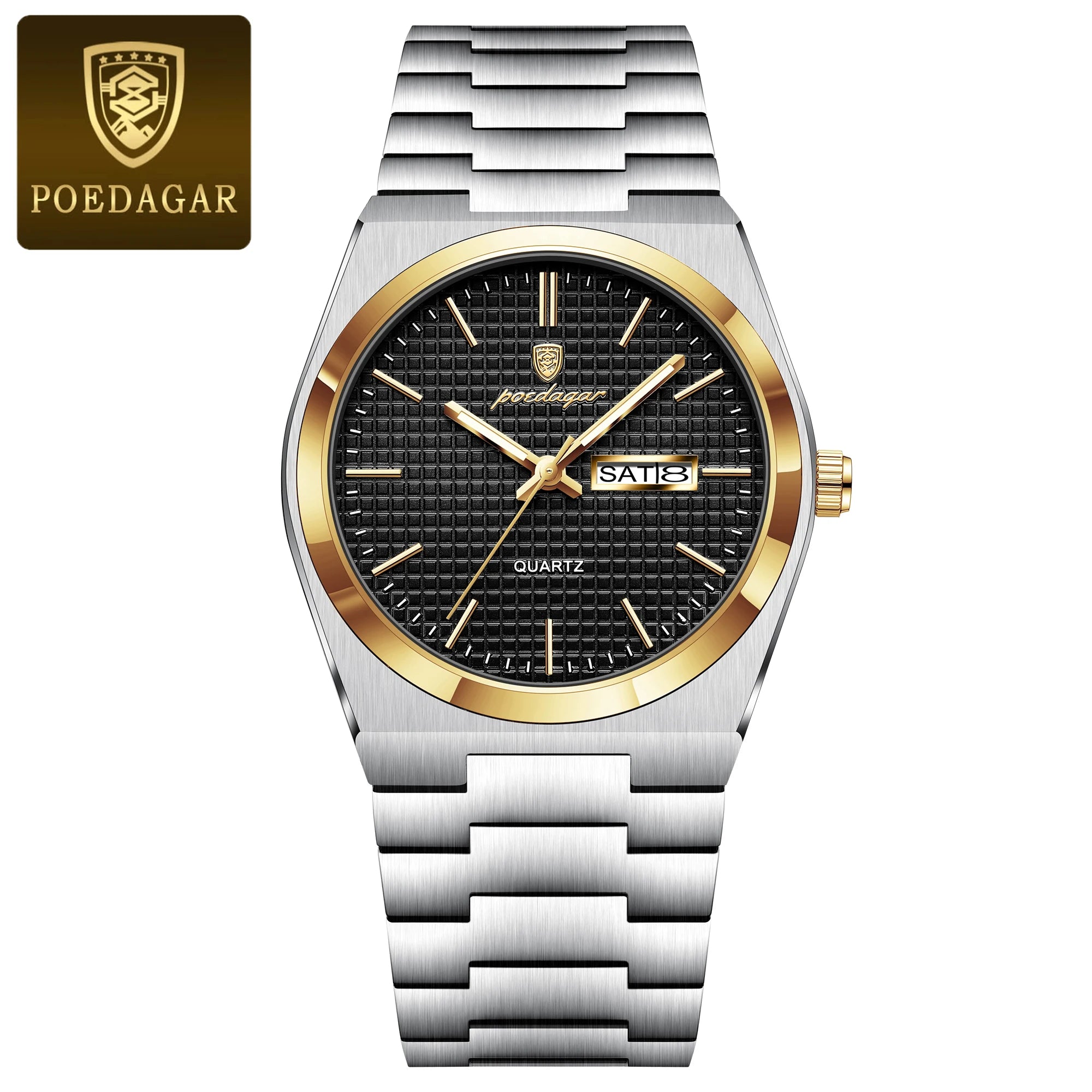 POEDAGAR Top Exquisite Male Watch Stainless Steel Waterproof Luminous Fashion Quartz Men's Watches Date Week Wristwatch For Men