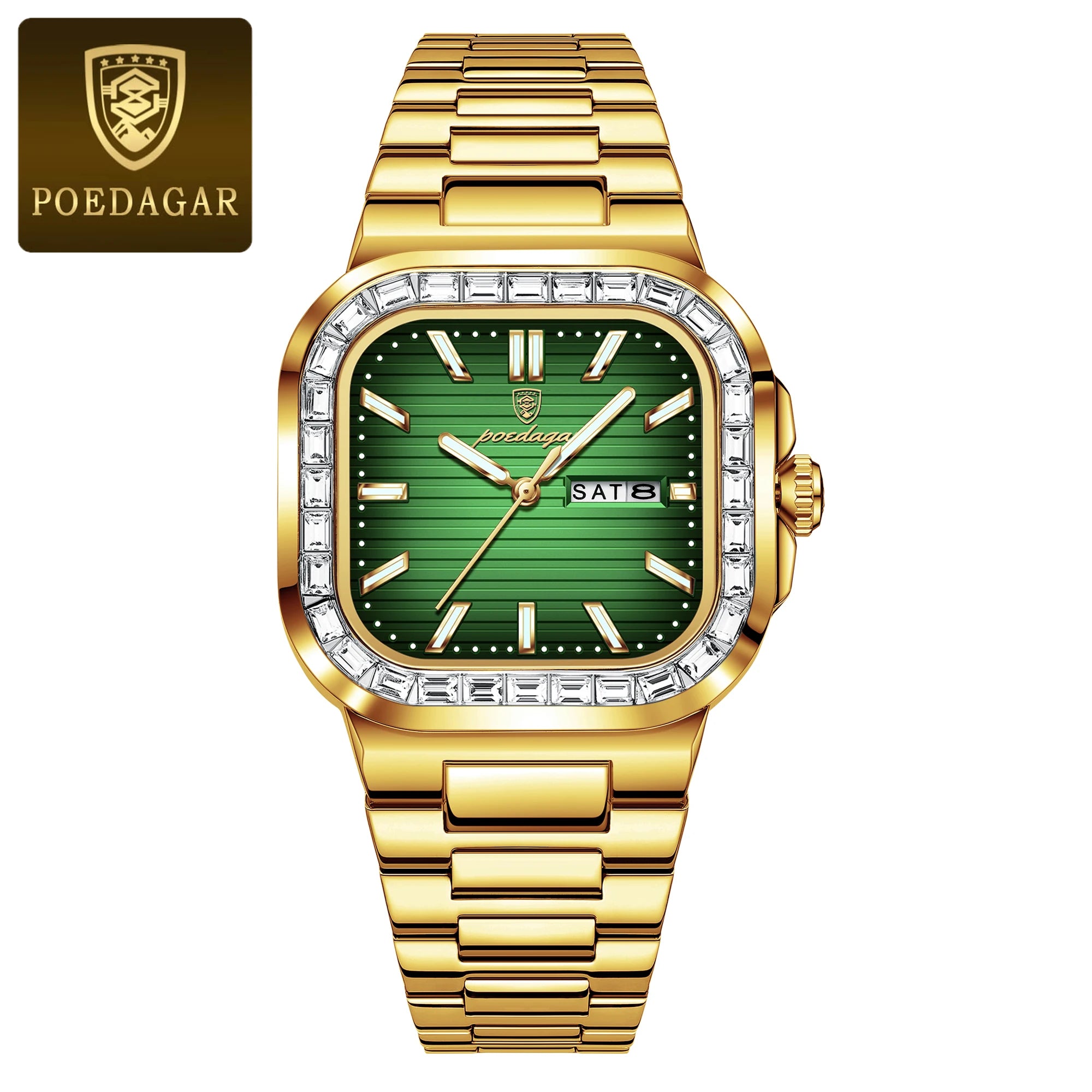 POEDAGAR Luxury Business Men's Wristwatch Waterproof Stainless Steel Luminous Man Watch Date Week Fashion Quartz Watches For Men