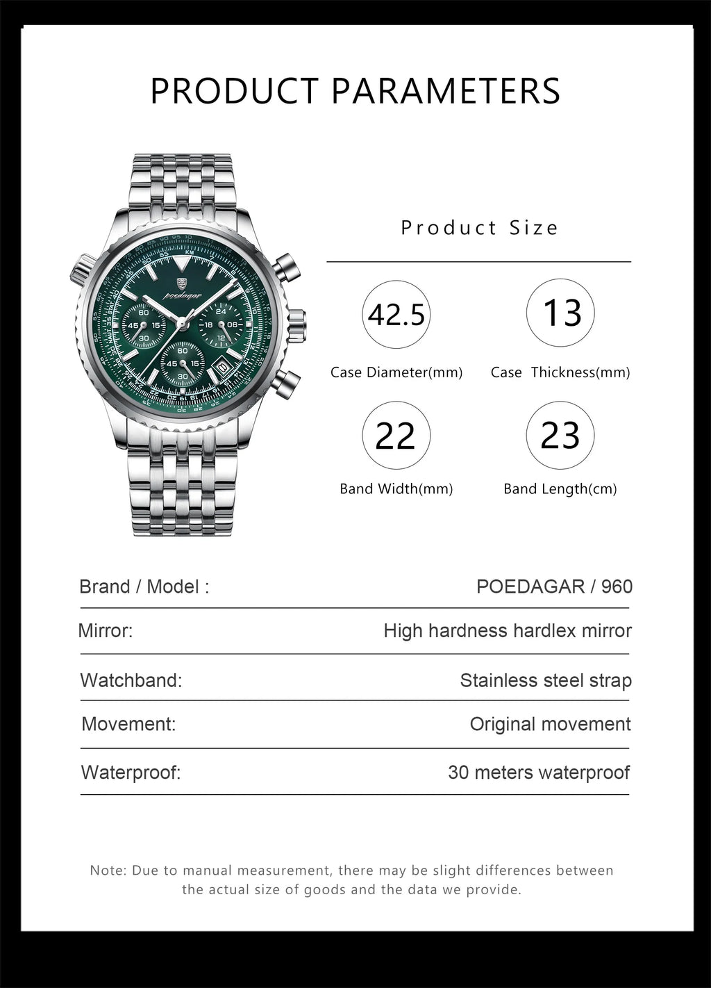 POEDAGAR Luxury Men's Watch Date Chronograph Stainless Steel Quartz Man Watch Waterproof Luminous Business Watches For Men Reloj